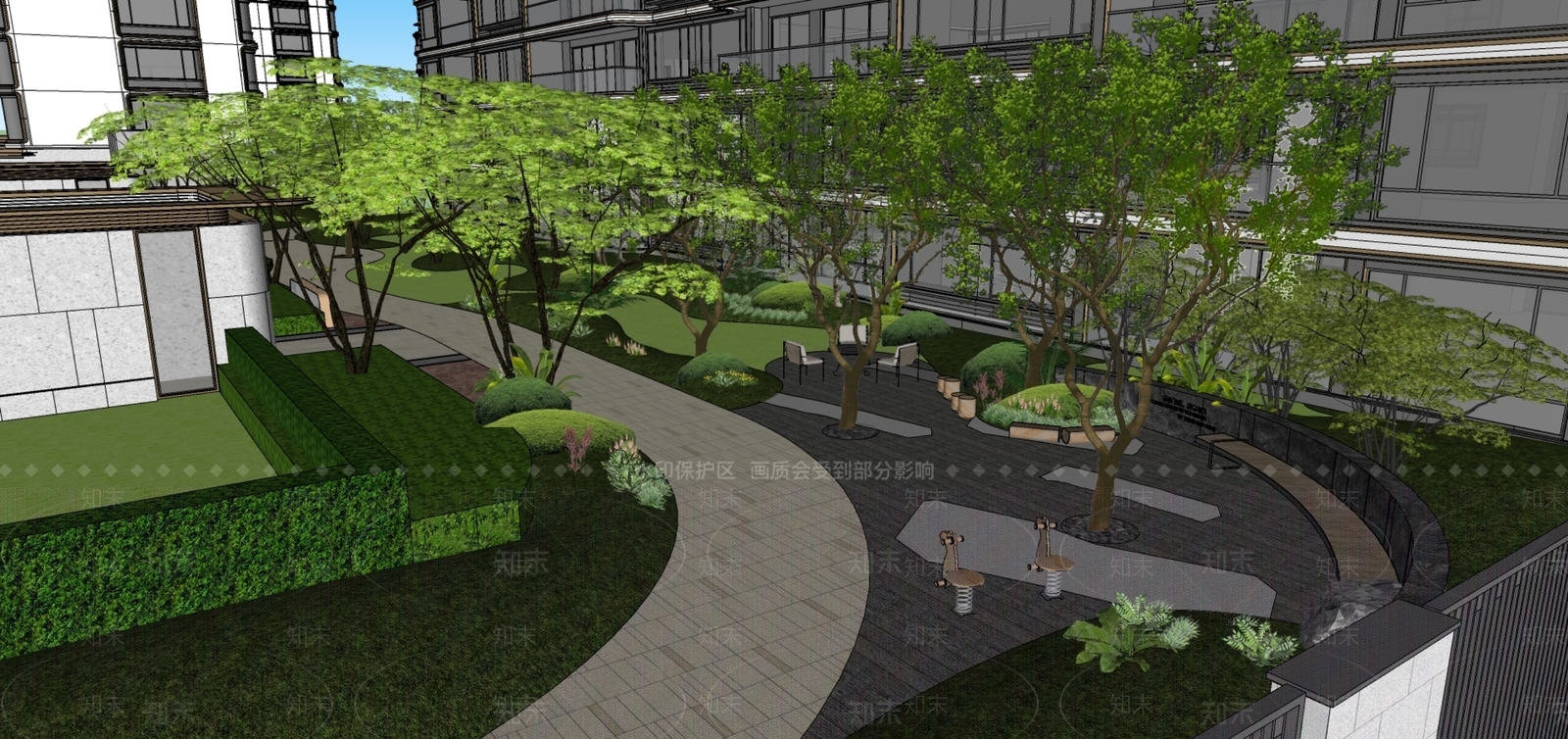 现代小区景观SU模型下载【ID:1175618223】