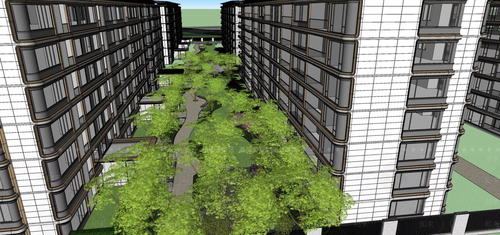 现代小区景观SU模型下载【ID:1175620614】