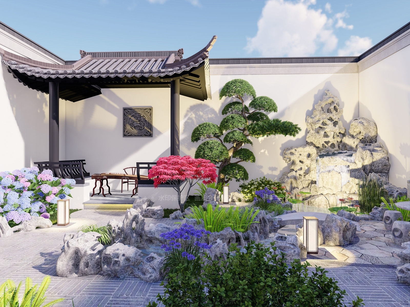 中式别墅庭院SU模型下载【ID:1175628533】