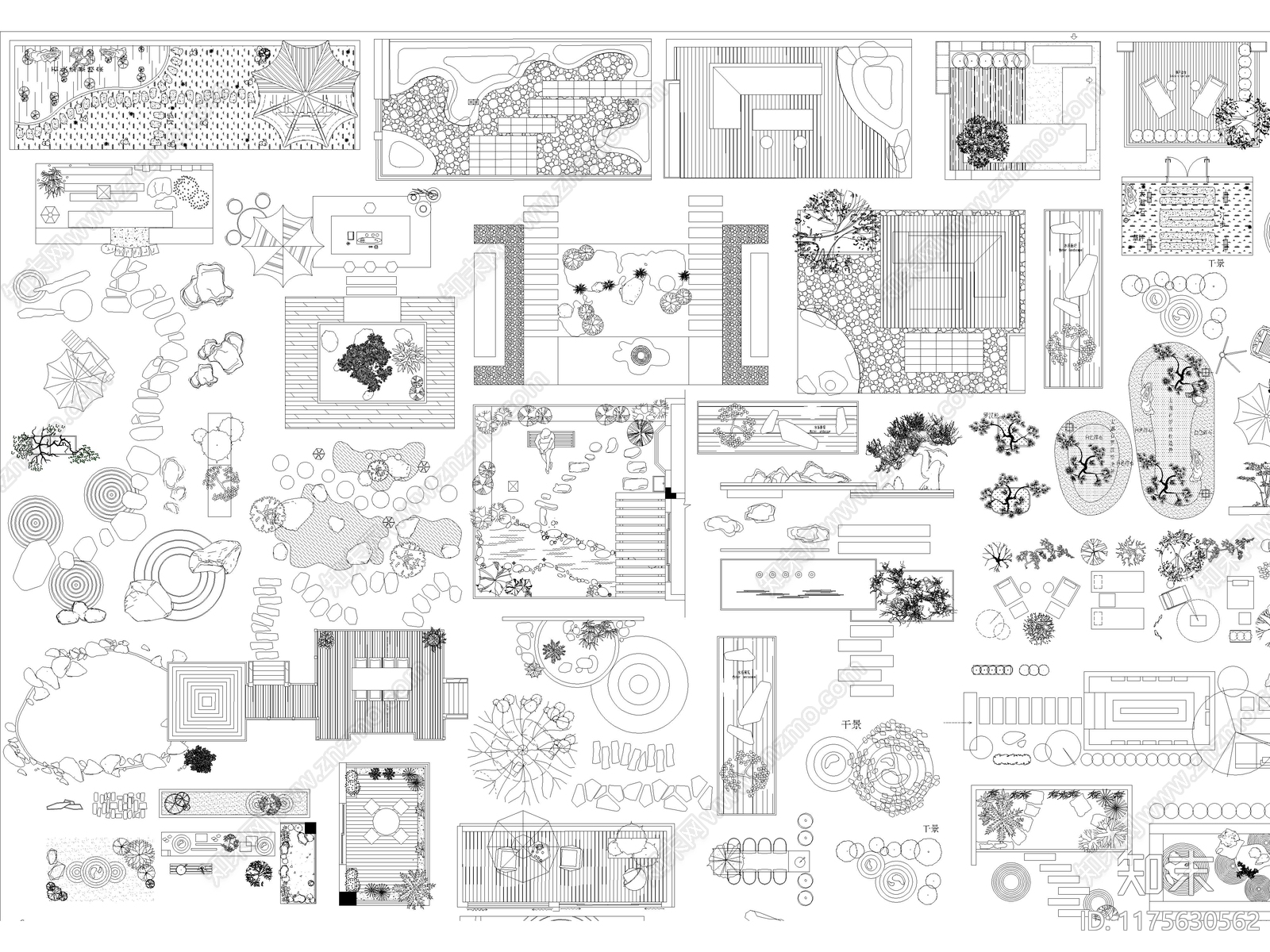 2024年最新别墅庭院花园景观造景图块CAD图库施工图下载【ID:1175630562】