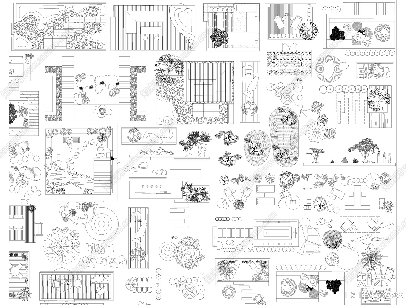 2024年最新别墅庭院花园景观造景图块CAD图库施工图下载【ID:1175630562】