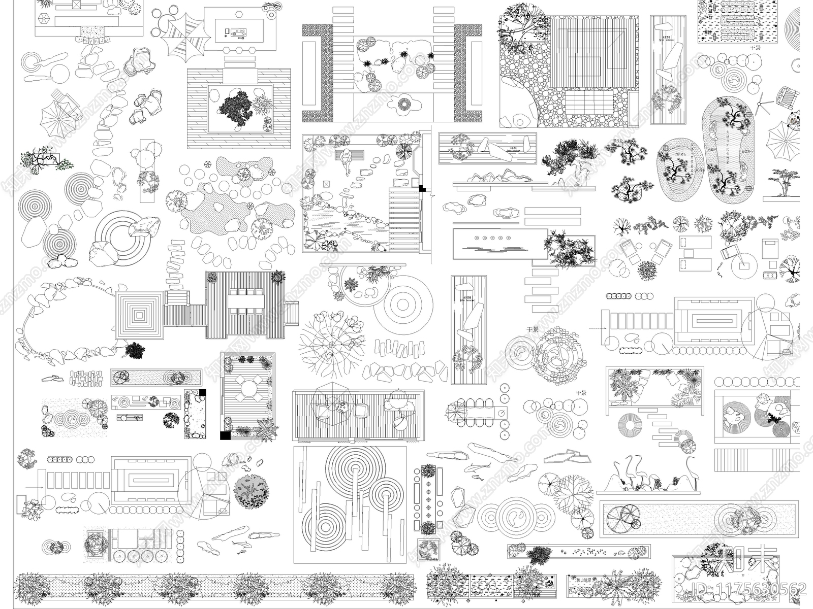 2024年最新别墅庭院花园景观造景图块CAD图库施工图下载【ID:1175630562】