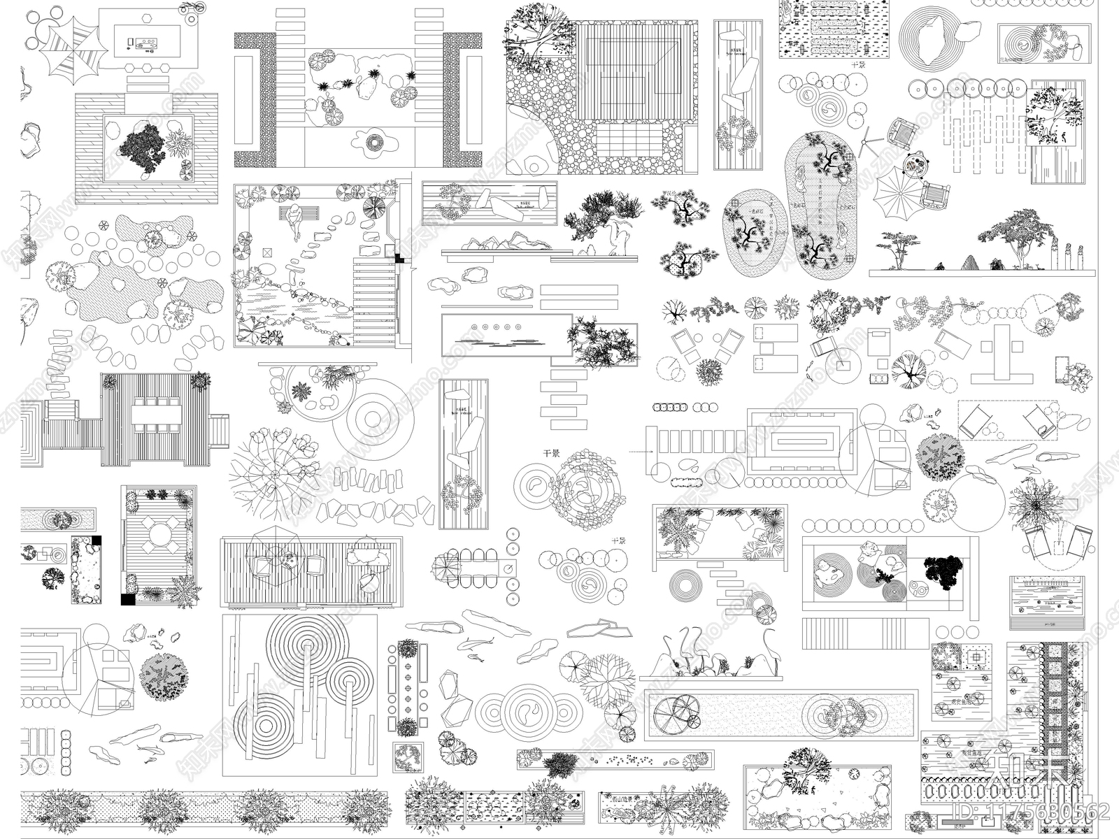 2024年最新别墅庭院花园景观造景图块CAD图库施工图下载【ID:1175630562】