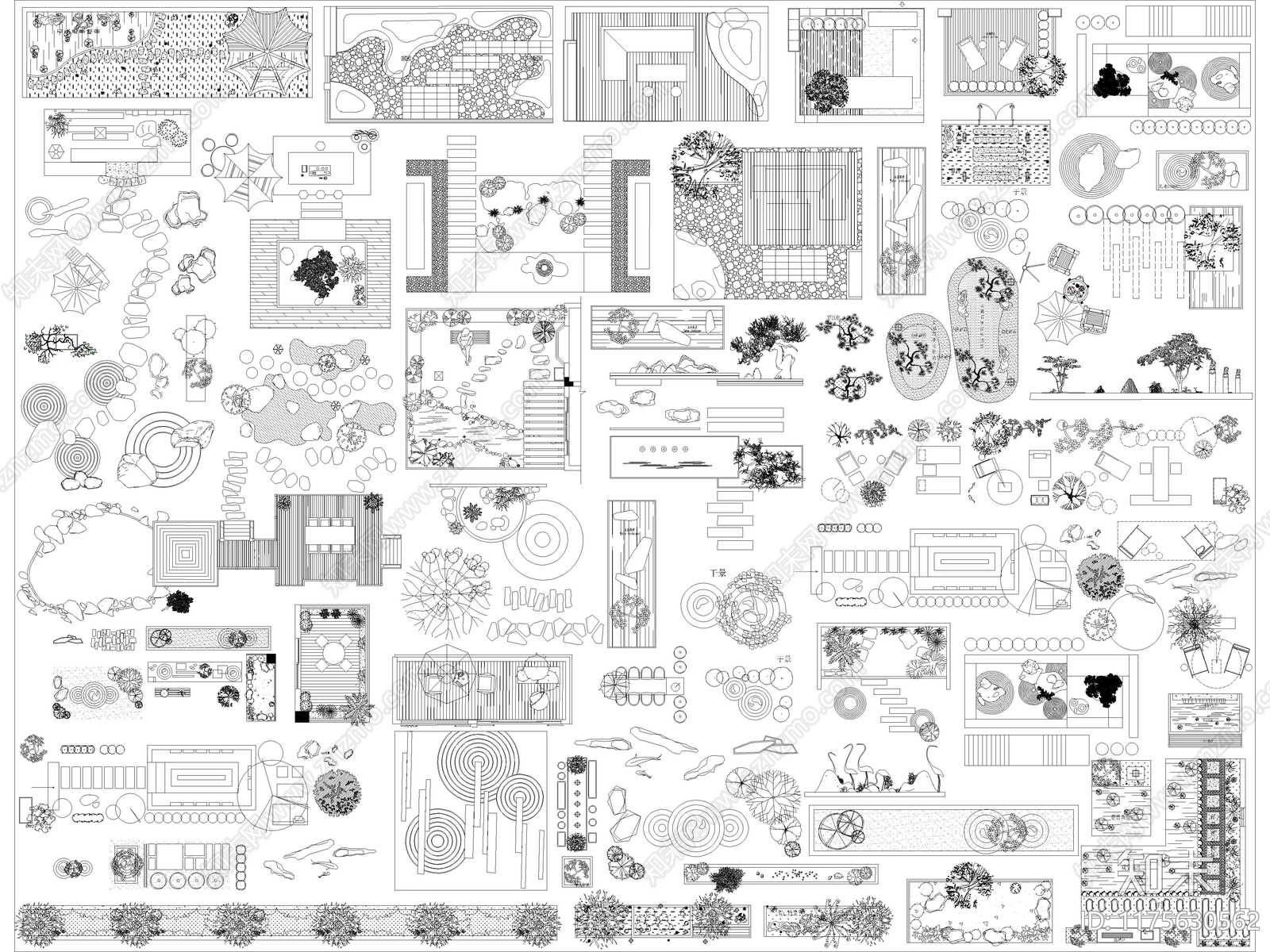 2024年最新别墅庭院花园景观造景图块CAD图库施工图下载【ID:1175630562】