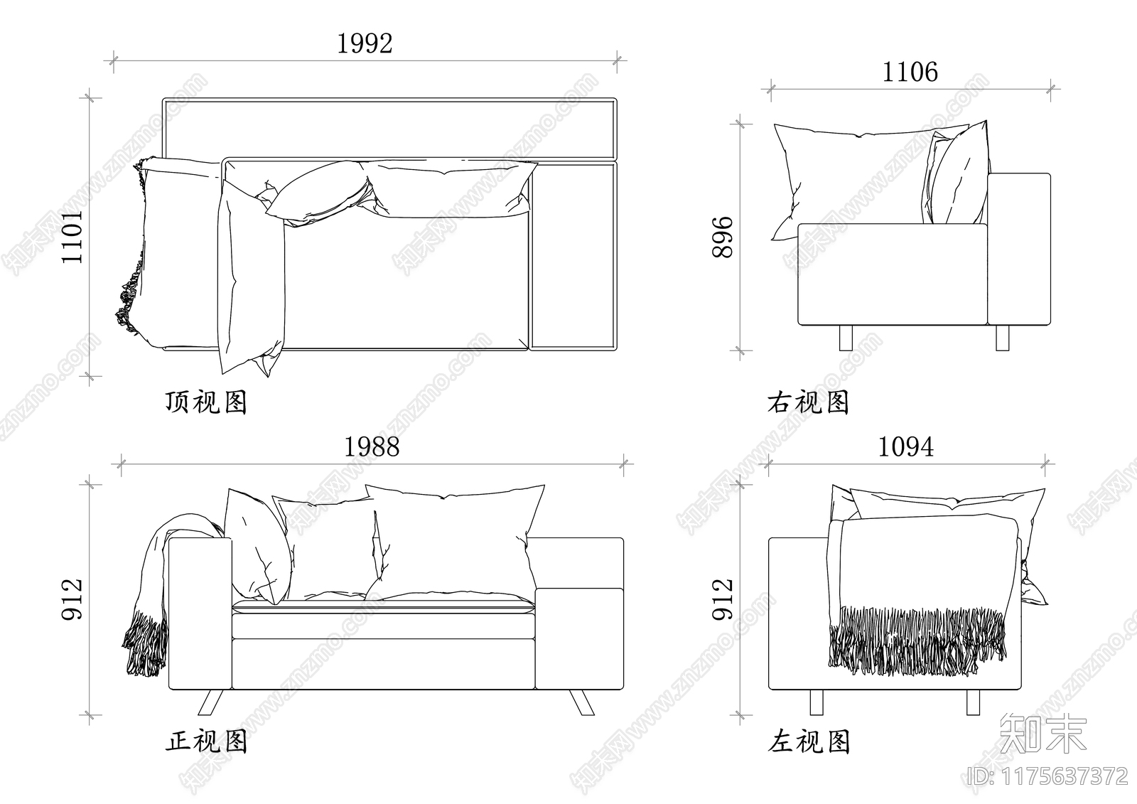 现代沙发cad施工图下载【ID:1175637372】