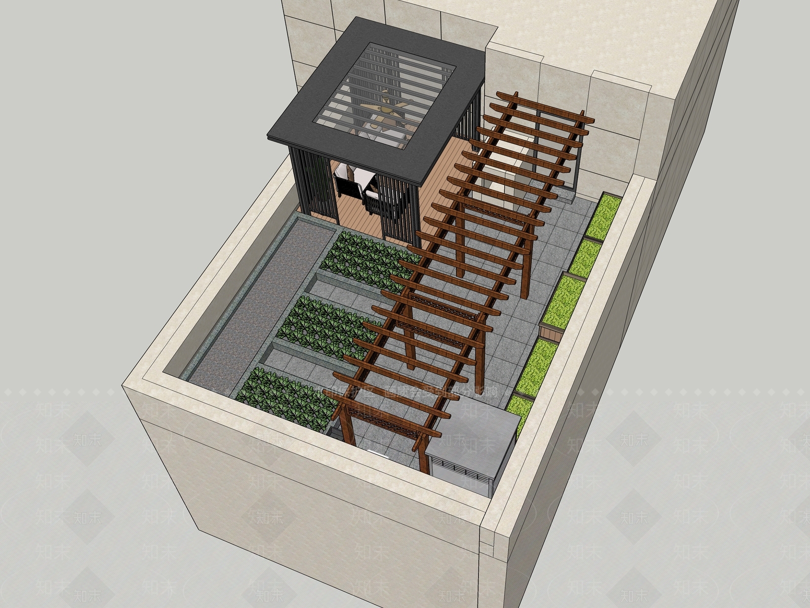 现代屋顶花园SU模型下载【ID:1175637566】