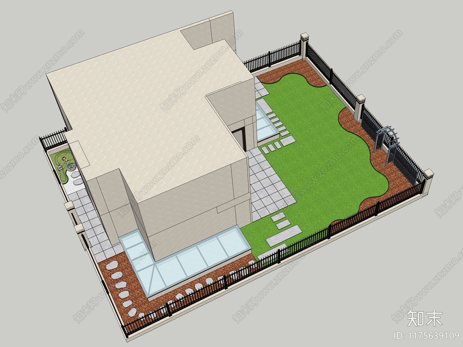 现代美式别墅庭院SU模型下载【ID:1175639109】