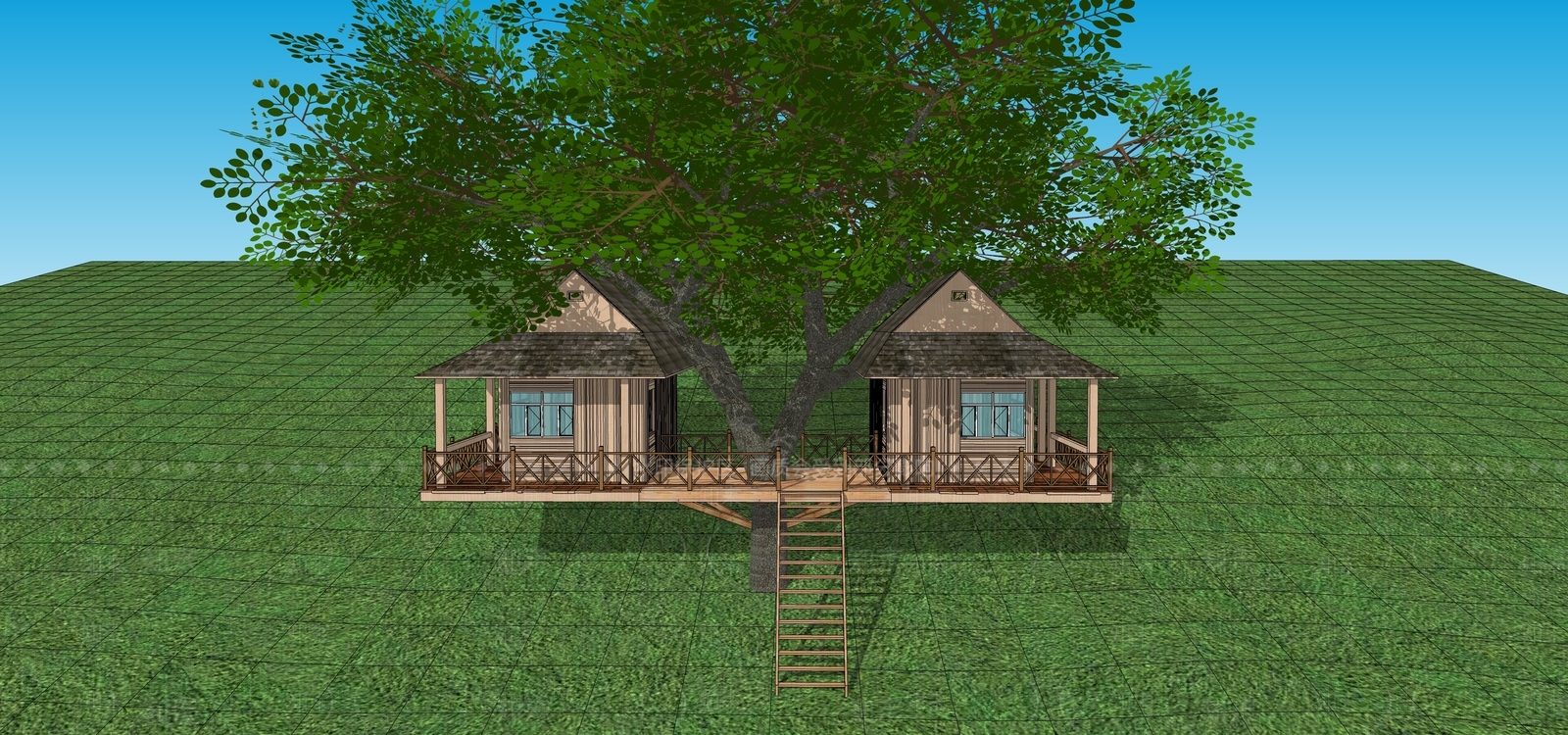现代新中式树屋SU模型下载【ID:1175640724】