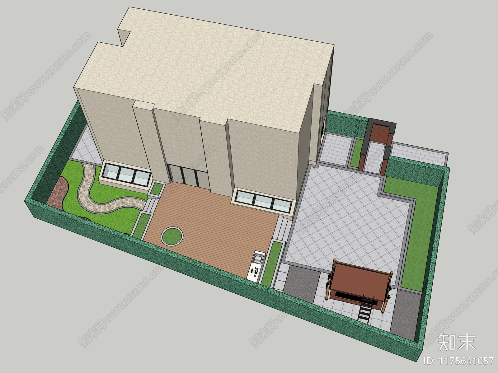 现代别墅庭院SU模型下载【ID:1175641057】