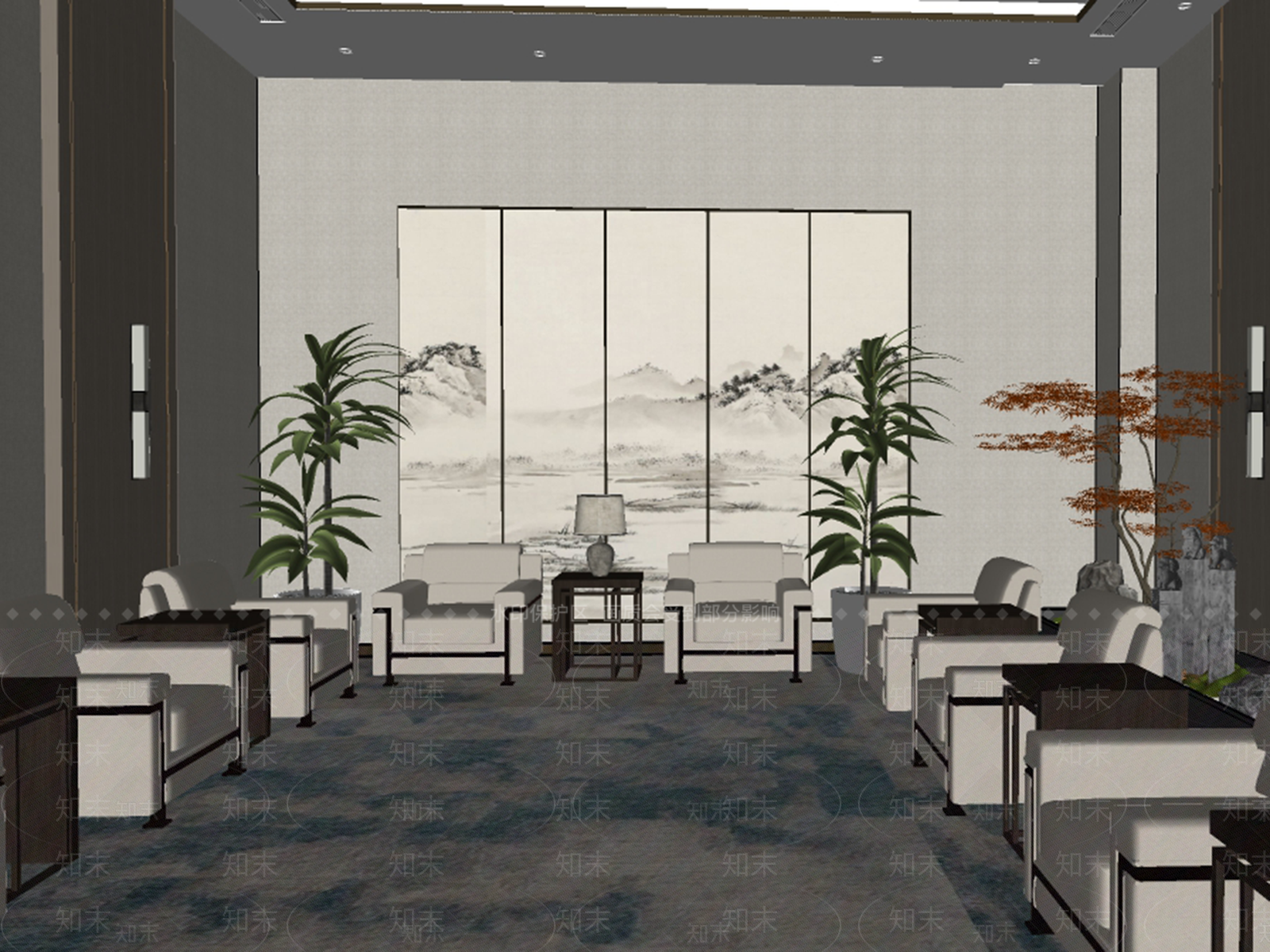 新中式简约会议室SU模型下载【ID:1175646646】