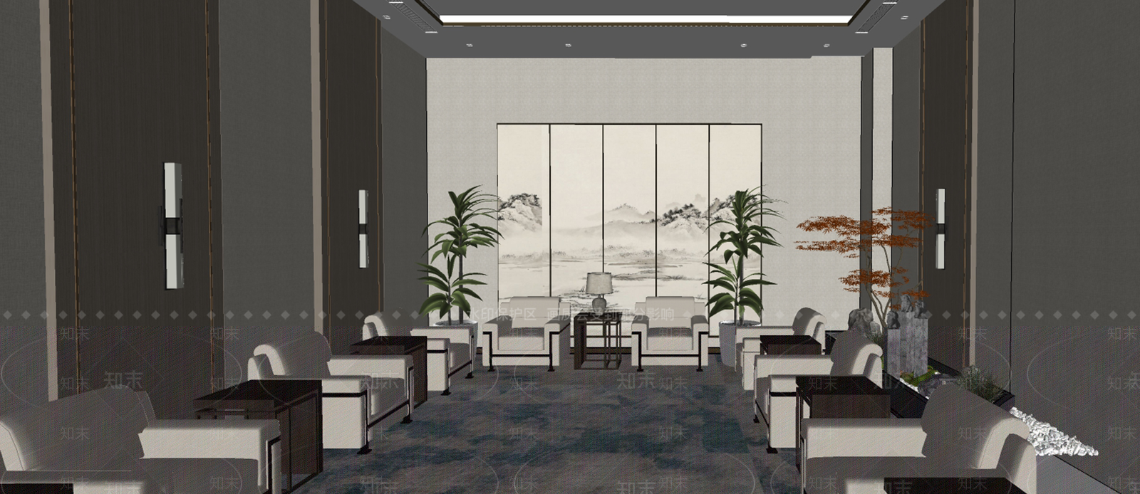新中式简约会议室SU模型下载【ID:1175646646】