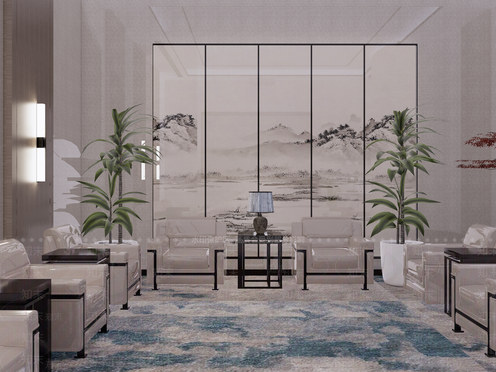 新中式简约会议室SU模型下载【ID:1175646646】