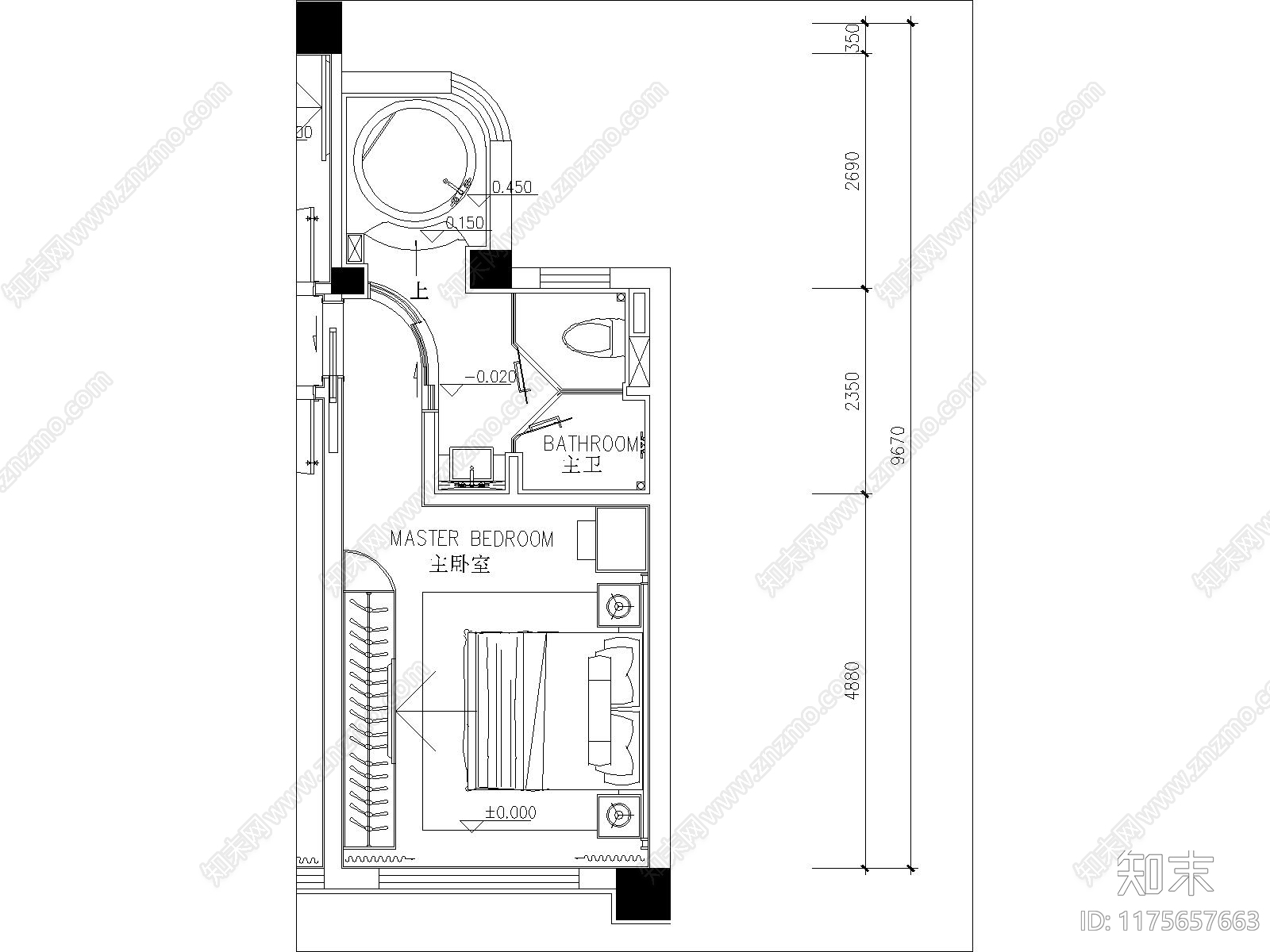 现代卧室cad施工图下载【ID:1175657663】