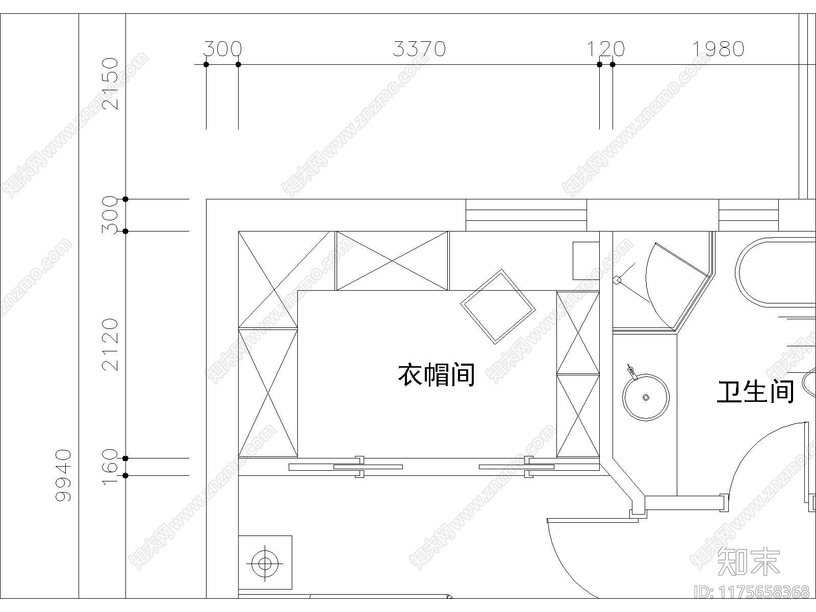 现代衣帽间cad施工图下载【ID:1175658368】