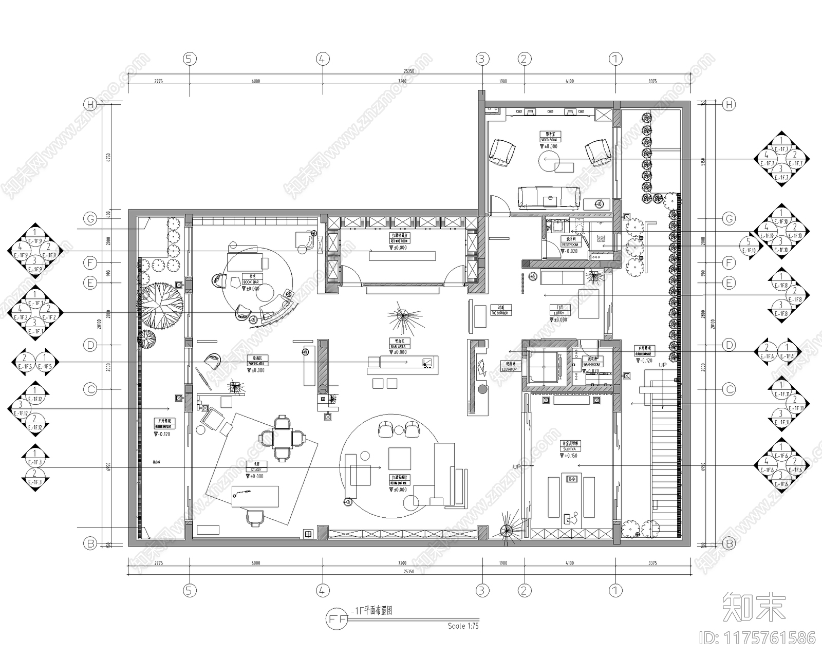 新中式现代会所施工图下载【ID:1175761586】