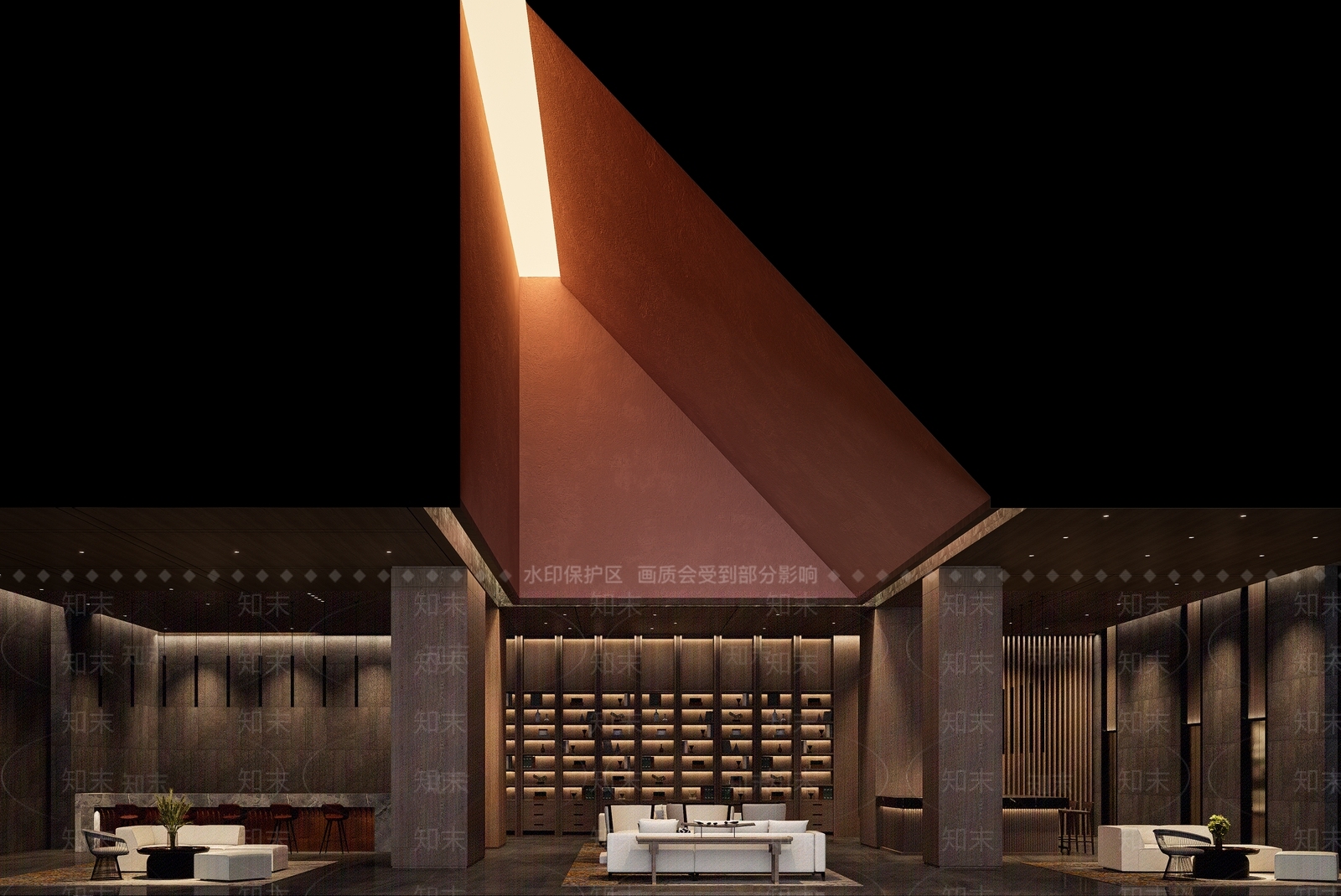 现代轻奢酒店大堂SU模型下载【ID:1175659720】