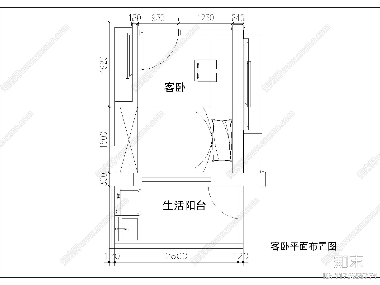 现代卧室施工图下载【ID:1175659774】