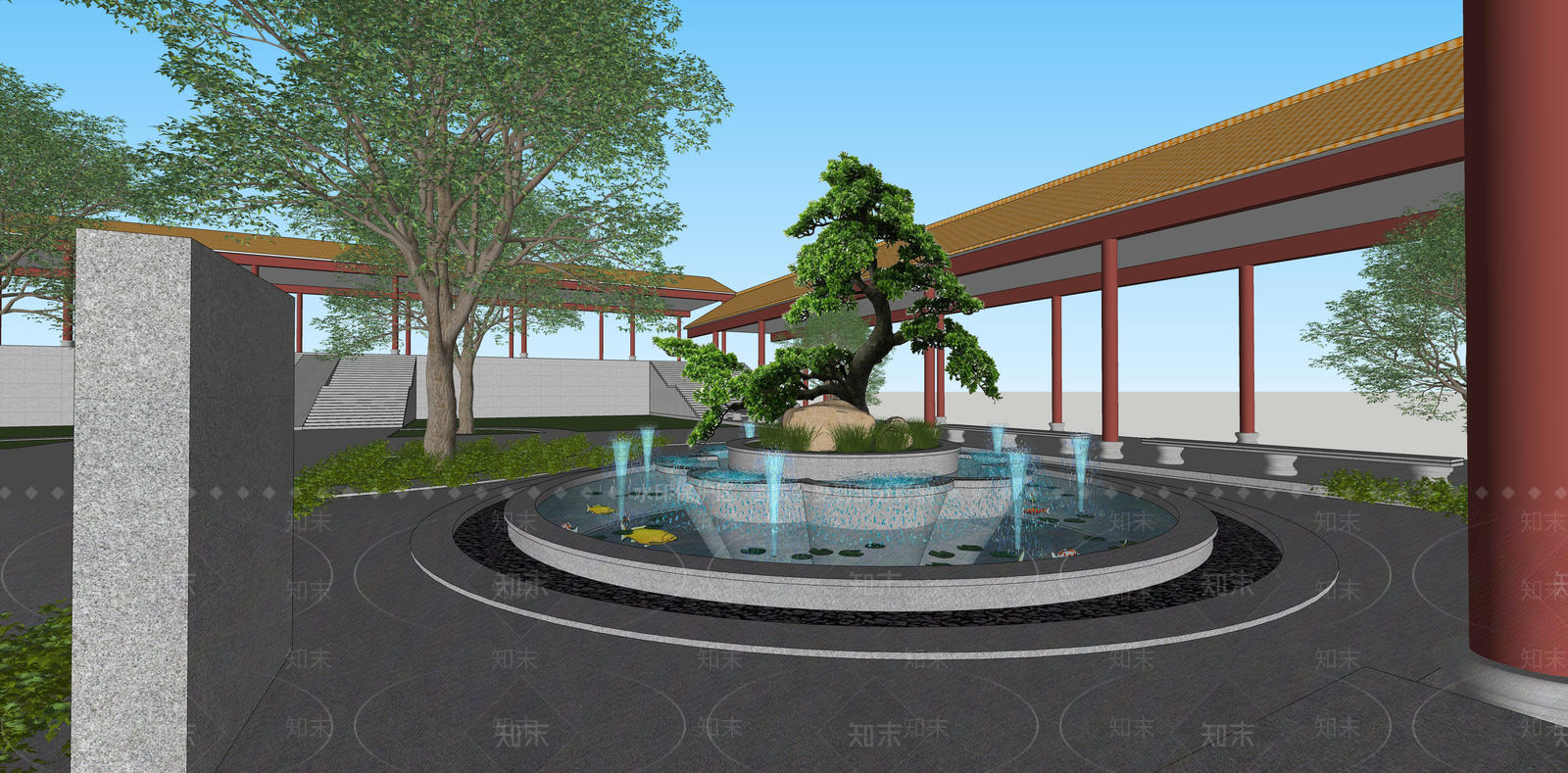 新中式其他公共空间SU模型下载【ID:1175677662】