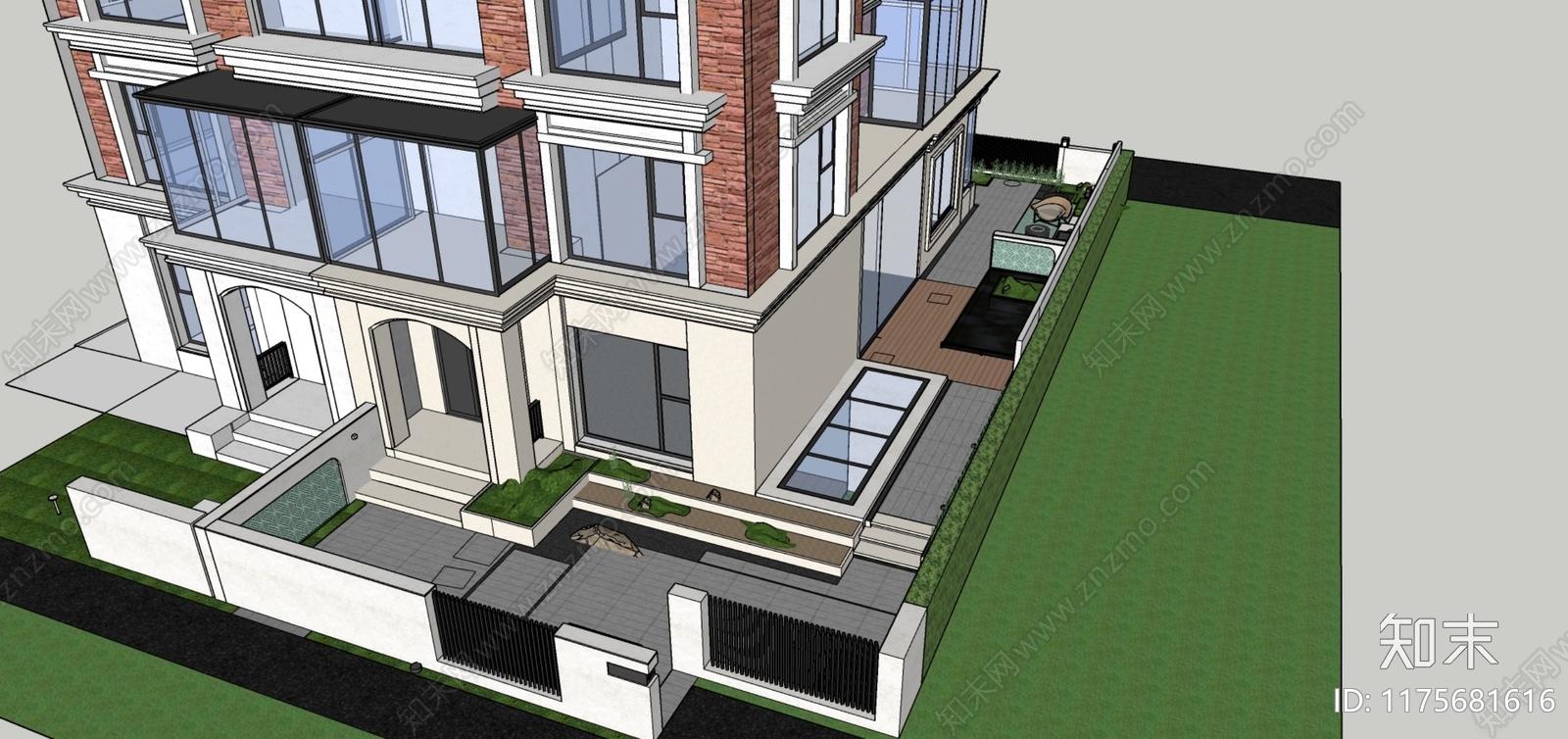 现代别墅庭院SU模型下载【ID:1175681616】
