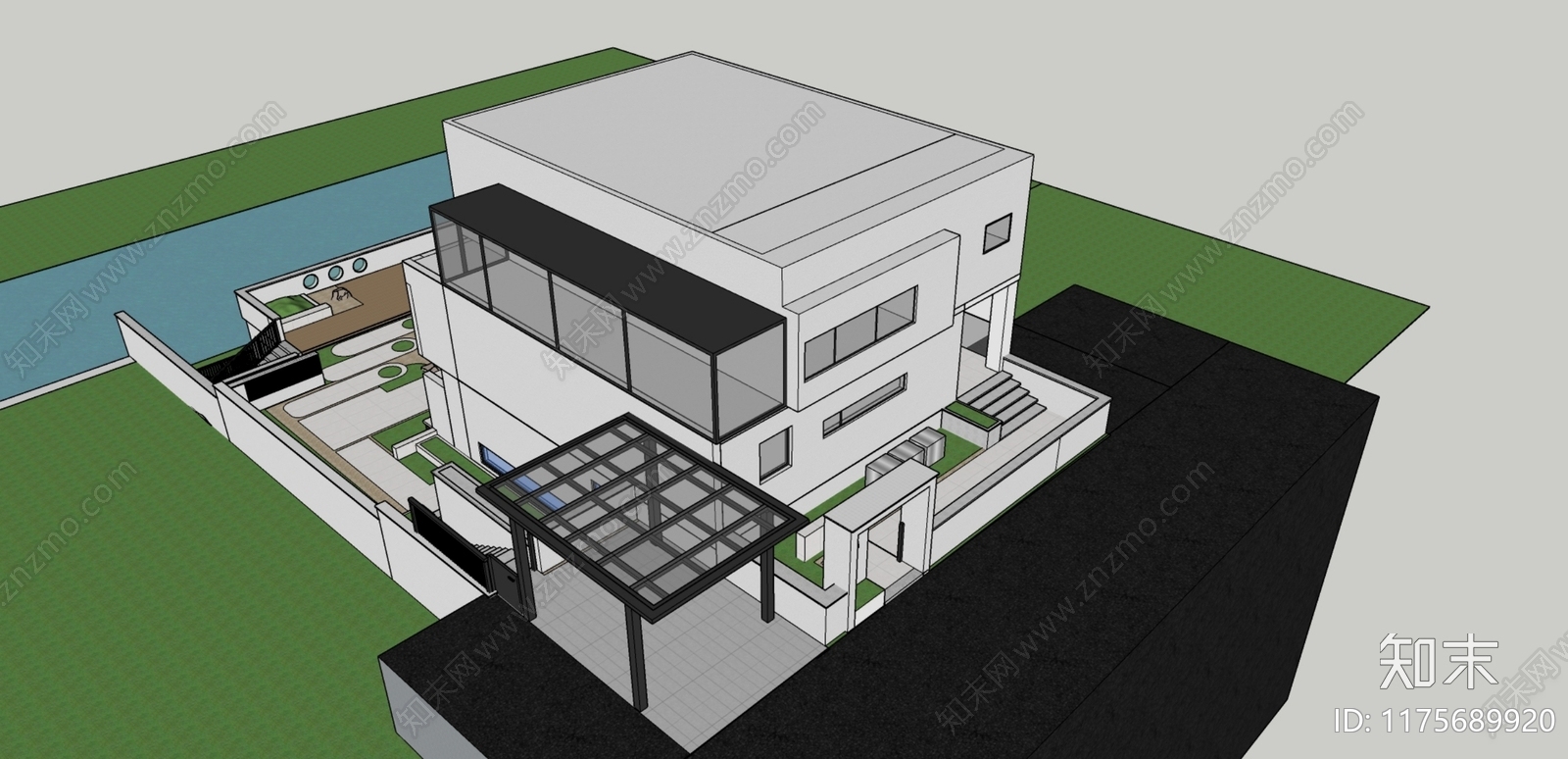 现代别墅庭院SU模型下载【ID:1175689920】