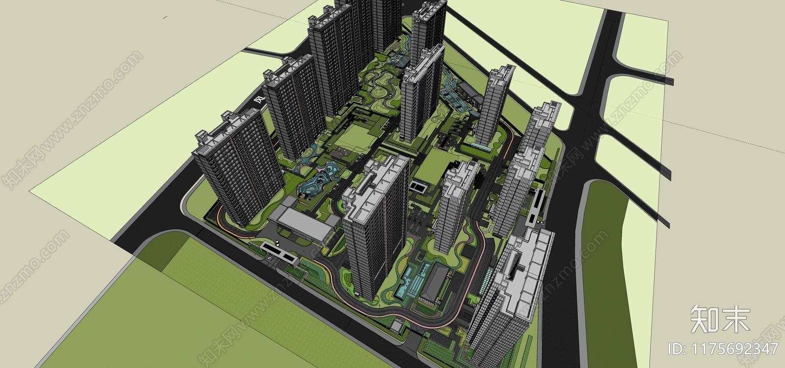 现代小区景观SU模型下载【ID:1175692347】