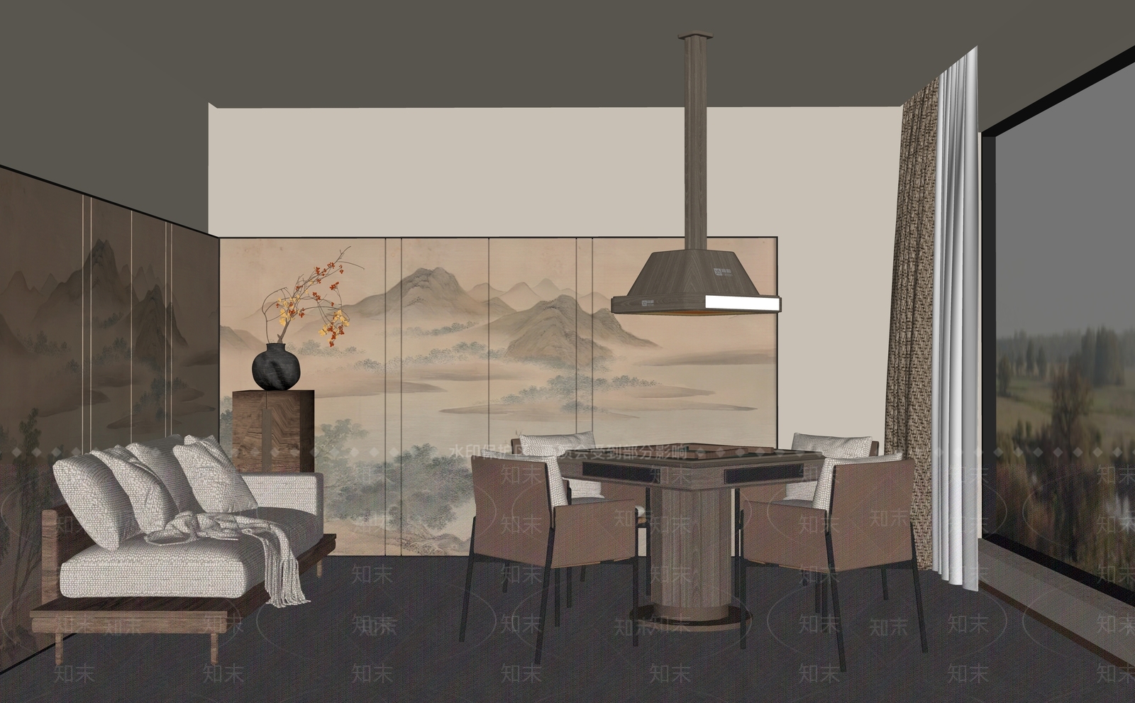 侘寂棋牌室SU模型下载【ID:1175695537】
