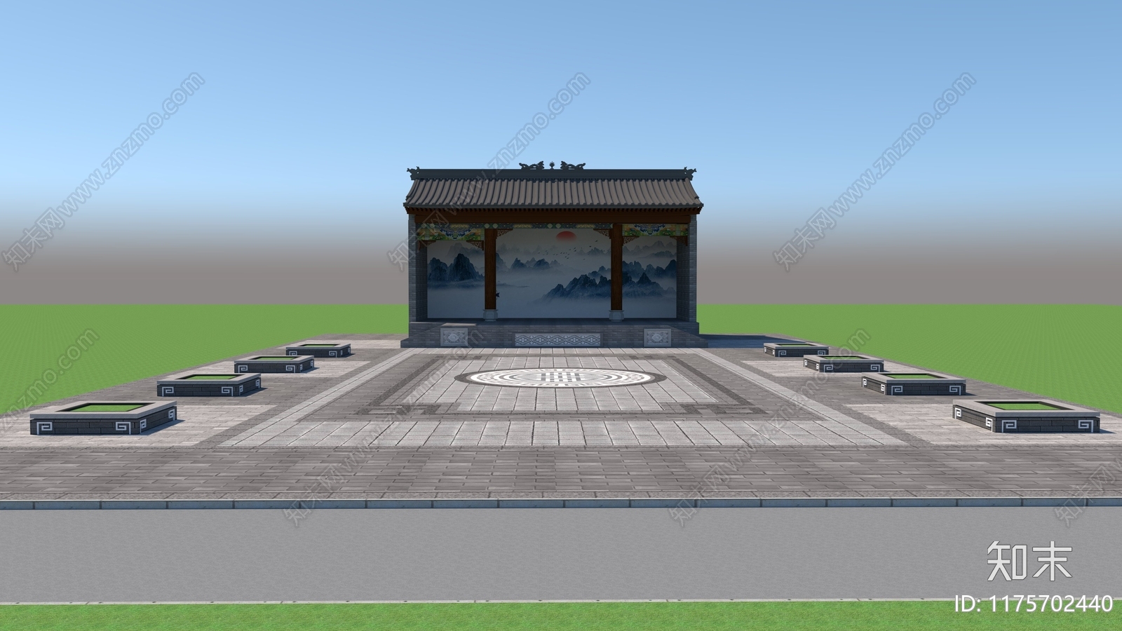 新中式中式乡村景观3D模型下载【ID:1175702440】