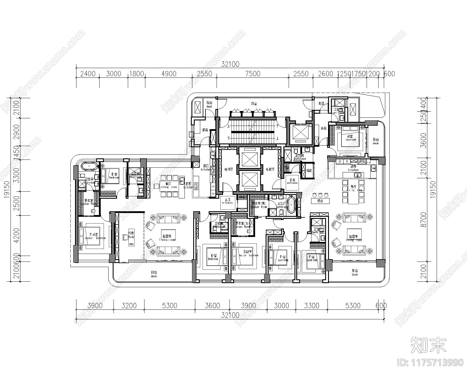 建筑平面图cad施工图下载【ID:1175713990】