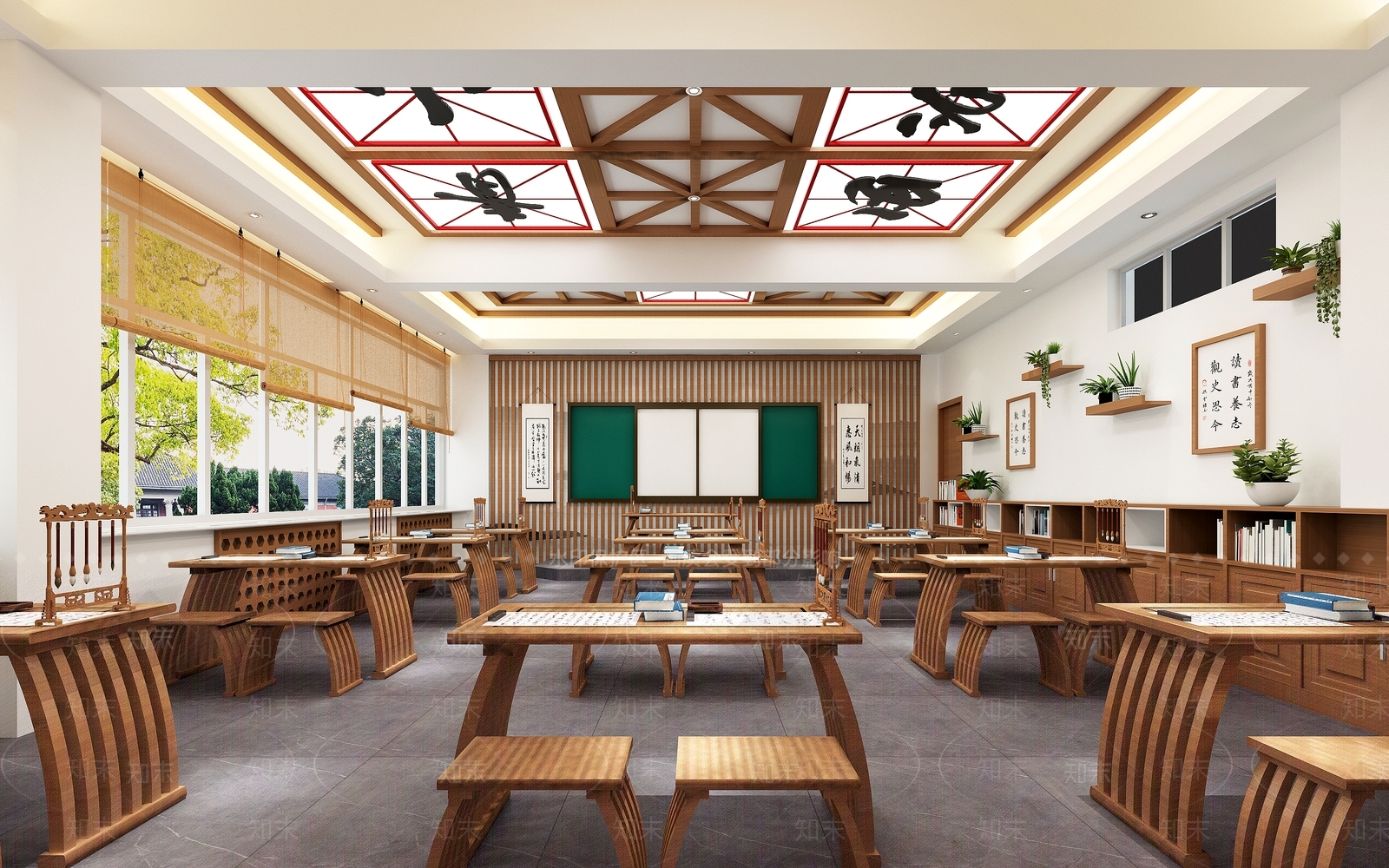 现代中式教室3D模型下载【ID:1175733109】