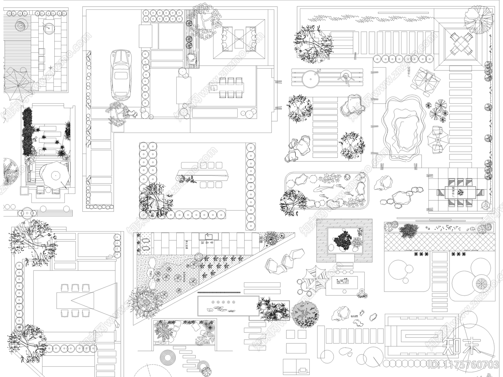 2024年最新别墅庭院花园景观造景平面图块CAD图库施工图下载【ID:1175760703】