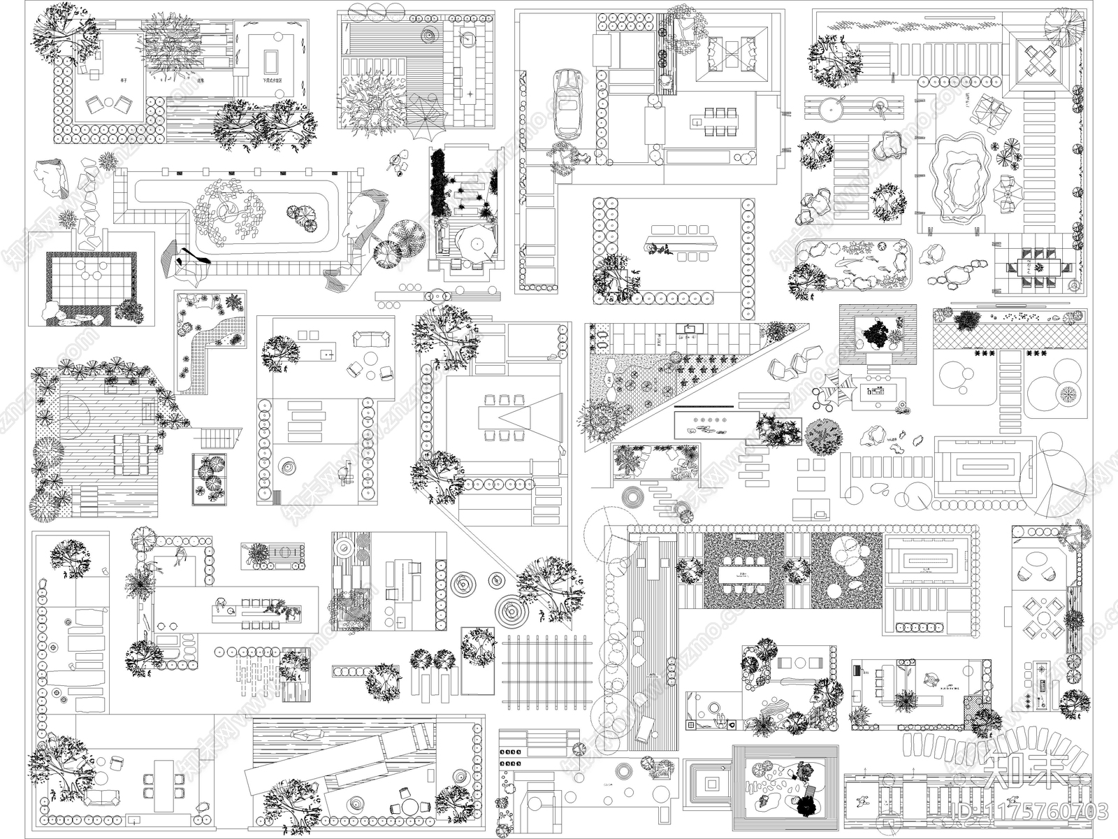 2024年最新别墅庭院花园景观造景平面图块CAD图库施工图下载【ID:1175760703】