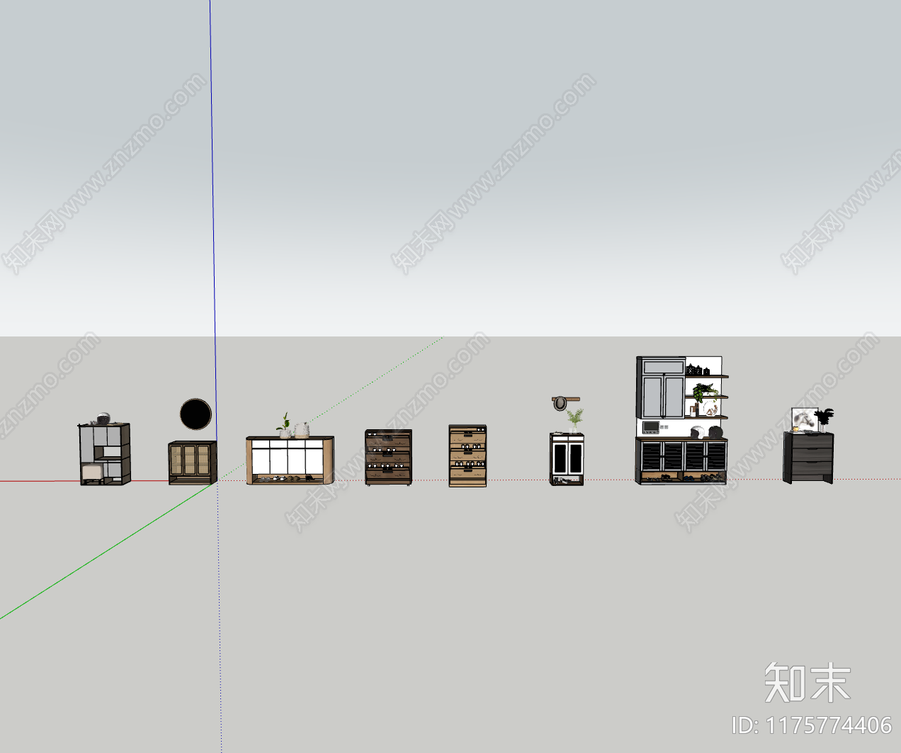 简约原木鞋柜SU模型下载【ID:1175774406】