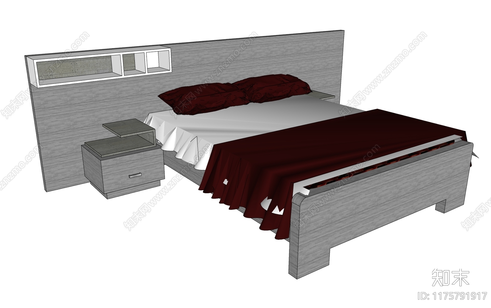现代双人床SU模型下载【ID:1175791917】