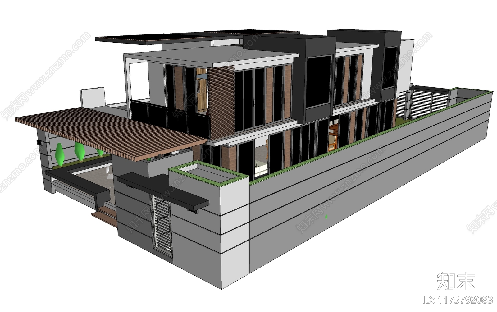 现代别墅SU模型下载【ID:1175792083】