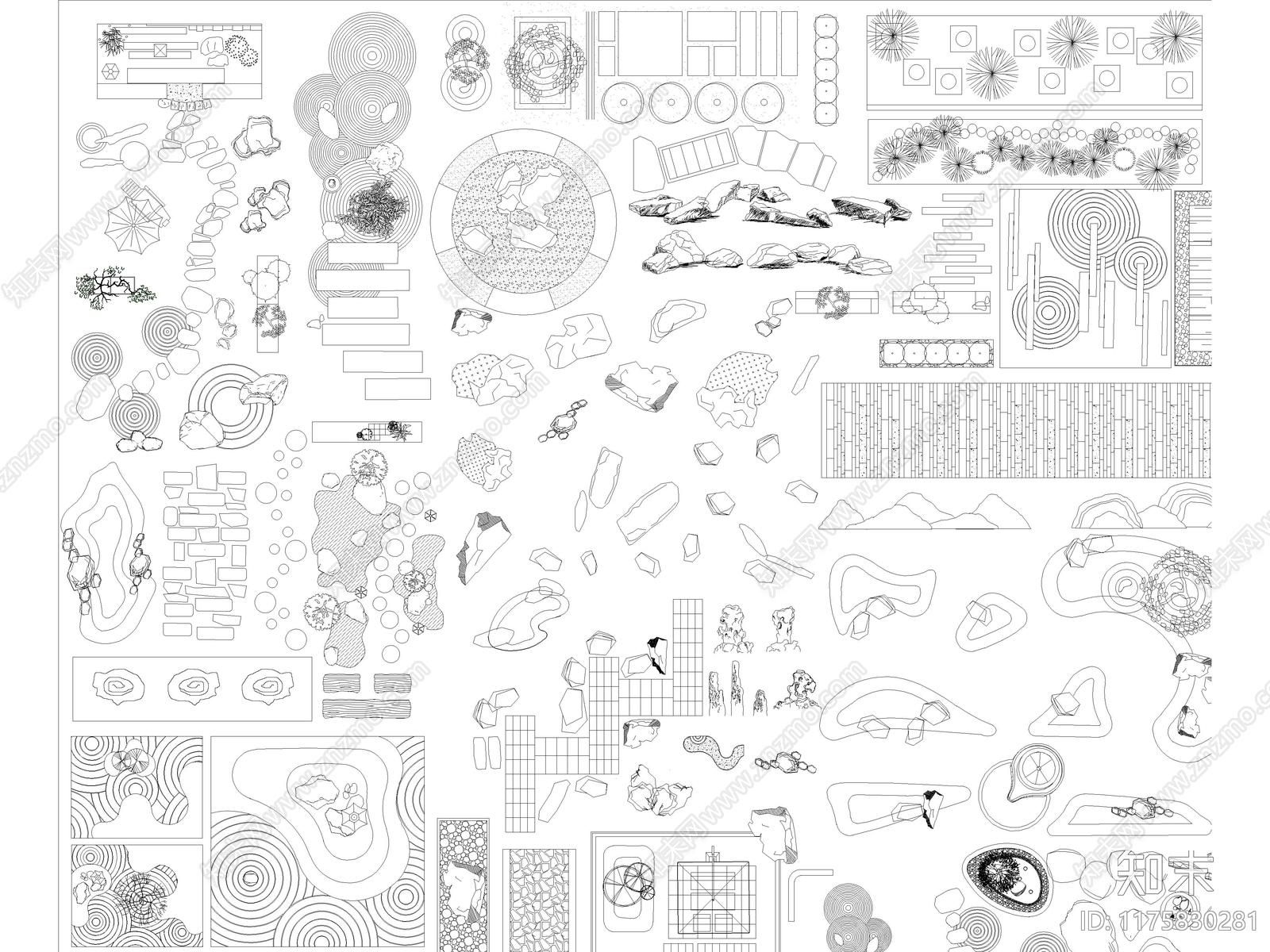 2024年最新超全别墅庭院花园景观造景图块CAD图库cad施工图下载【ID:1175830281】