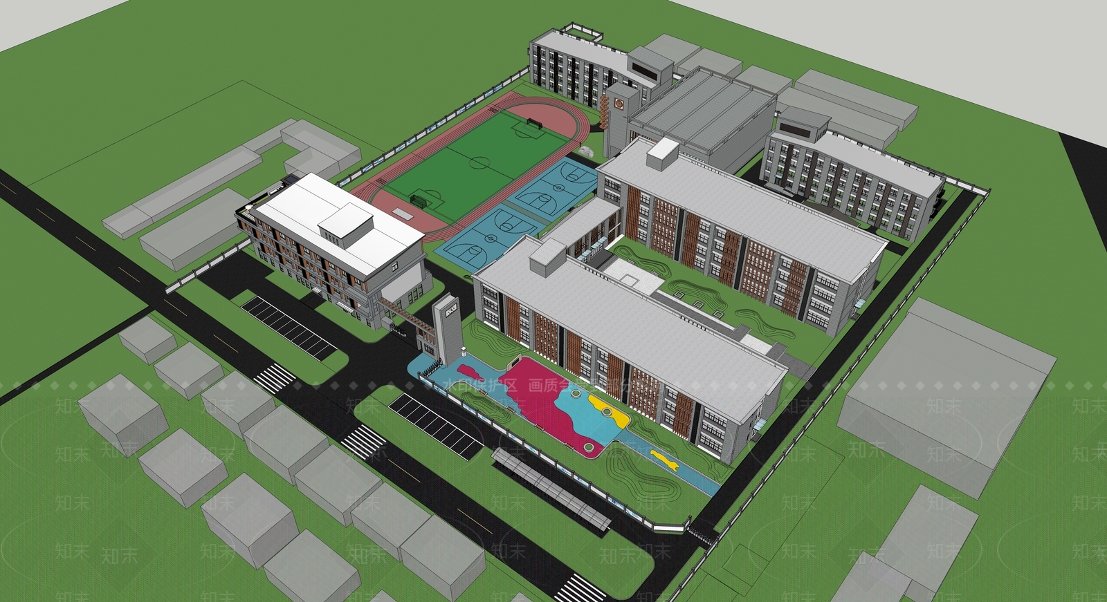 现代新中式学校建筑SU模型下载【ID:1175830975】