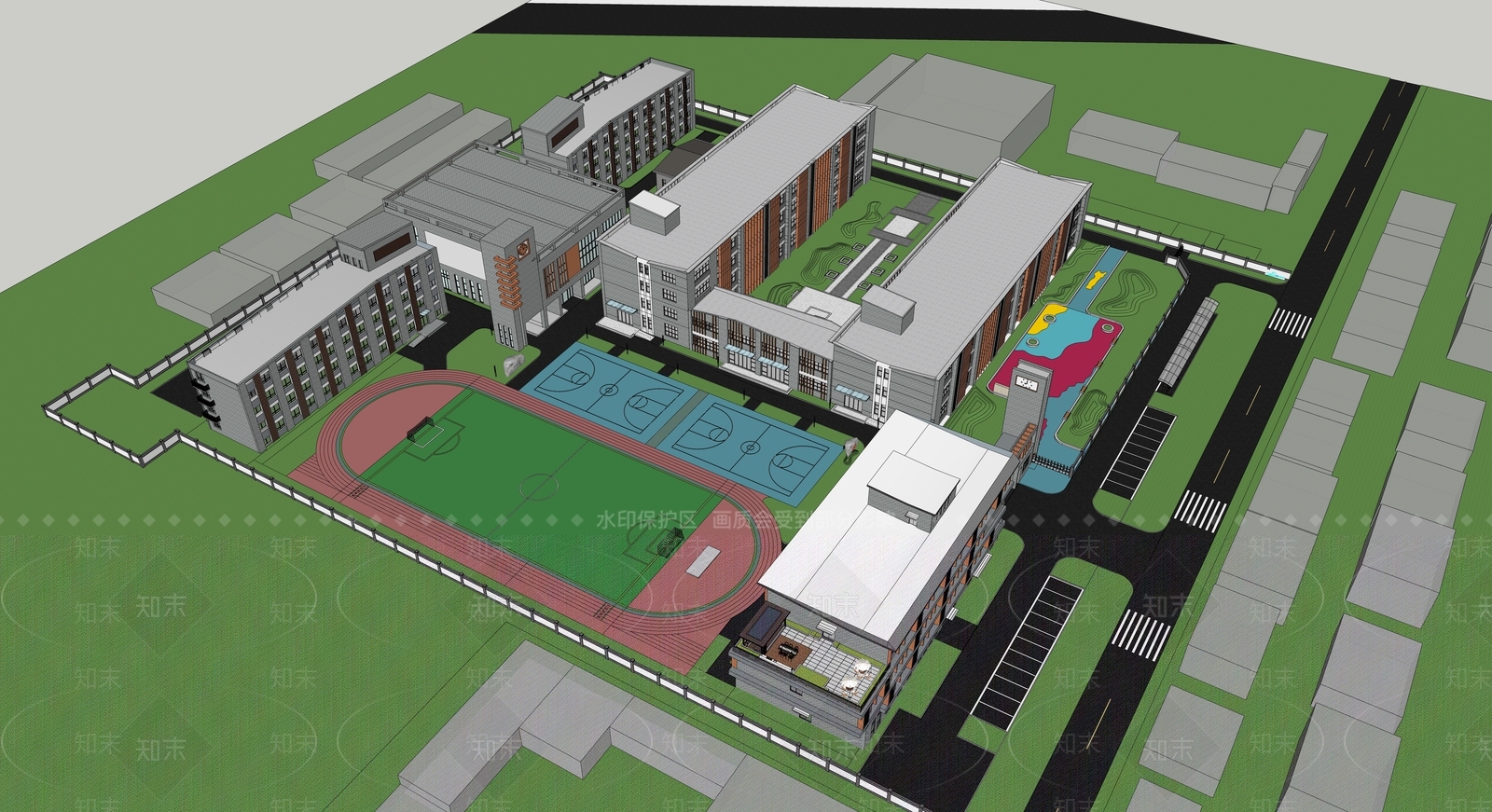 现代新中式学校建筑SU模型下载【ID:1175830975】