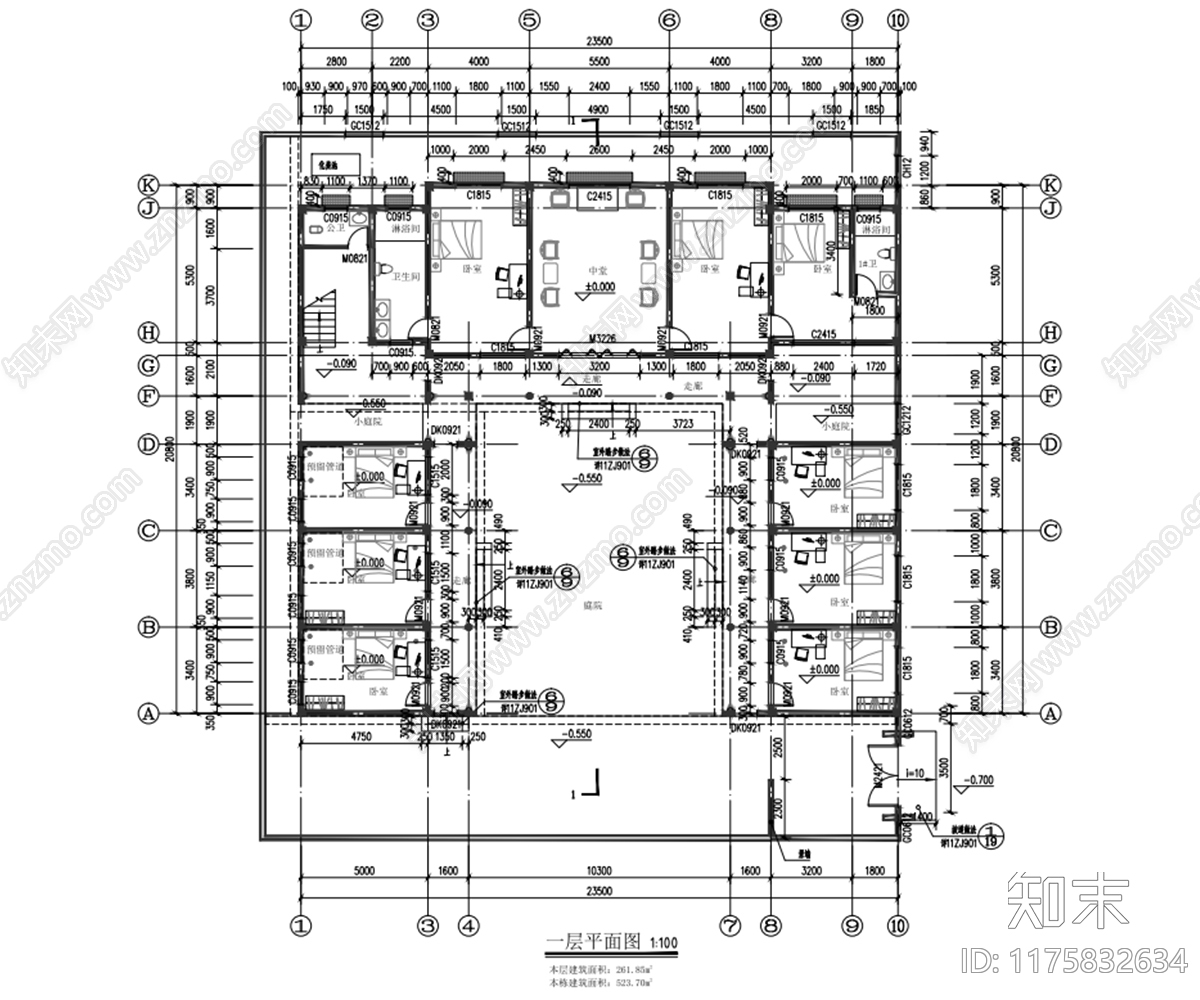 中式四合院cad施工图下载【ID:1175832634】