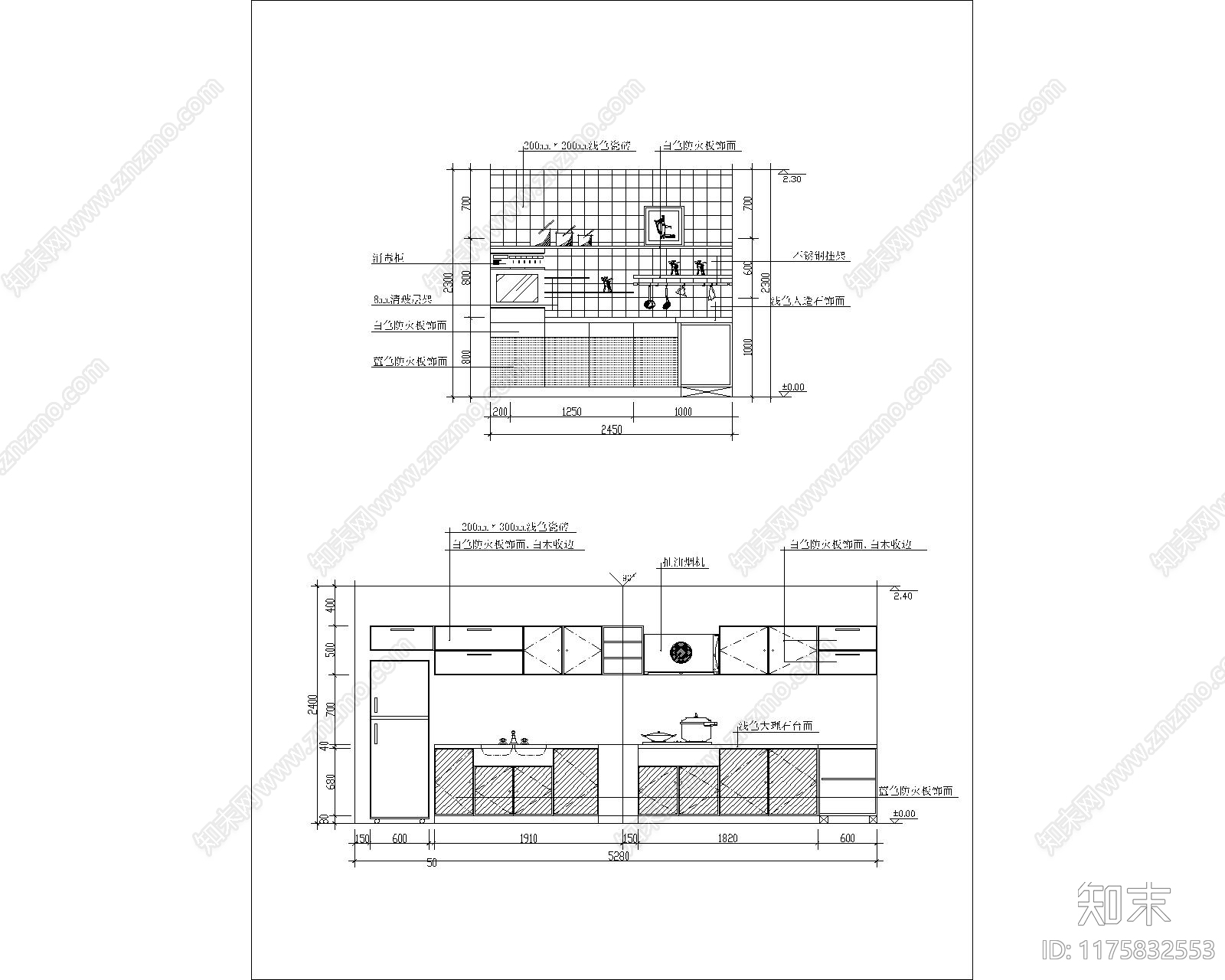 现代厨房cad施工图下载【ID:1175832553】