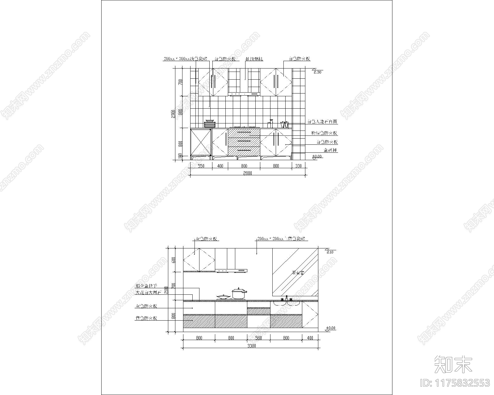 现代厨房cad施工图下载【ID:1175832553】