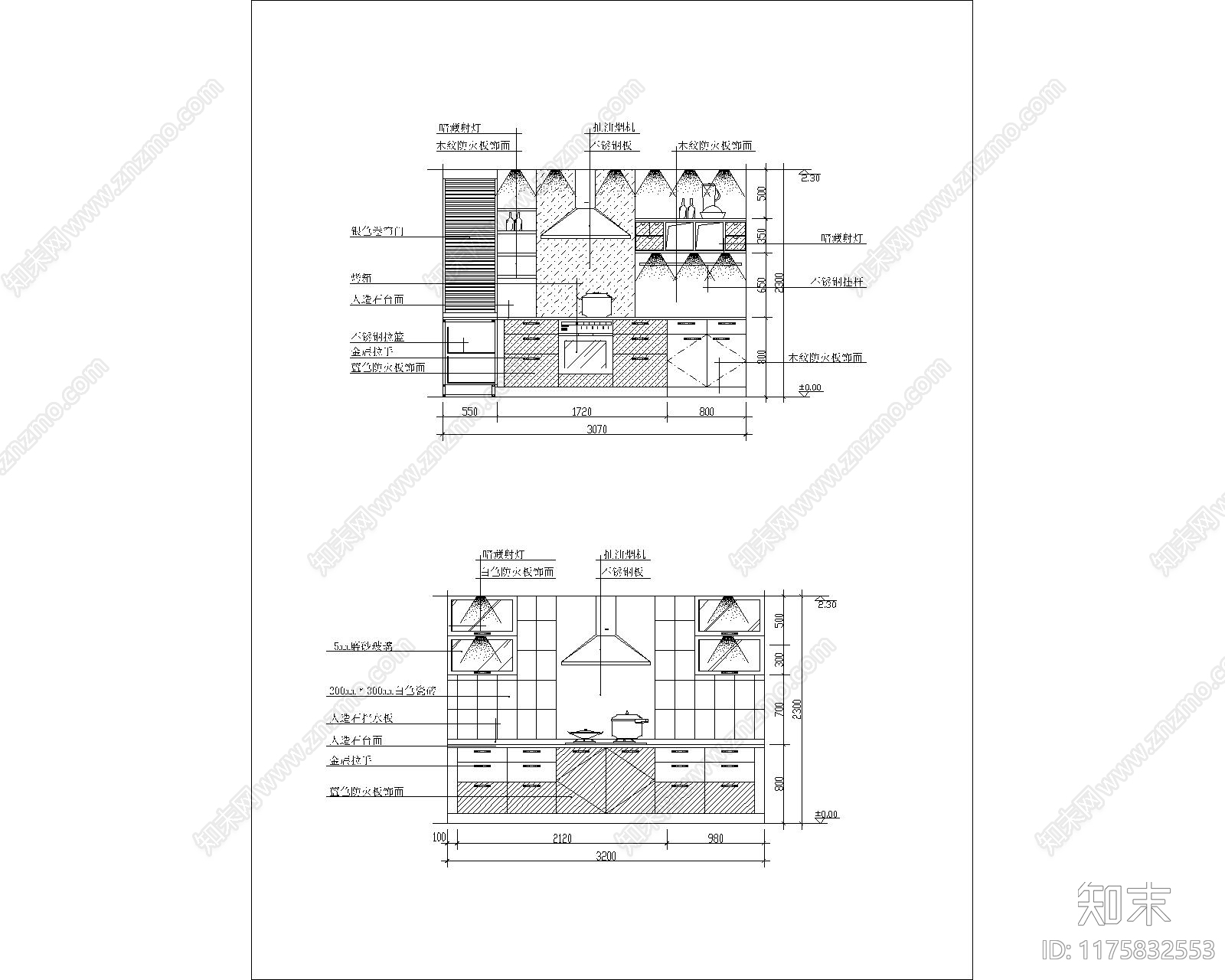 现代厨房cad施工图下载【ID:1175832553】