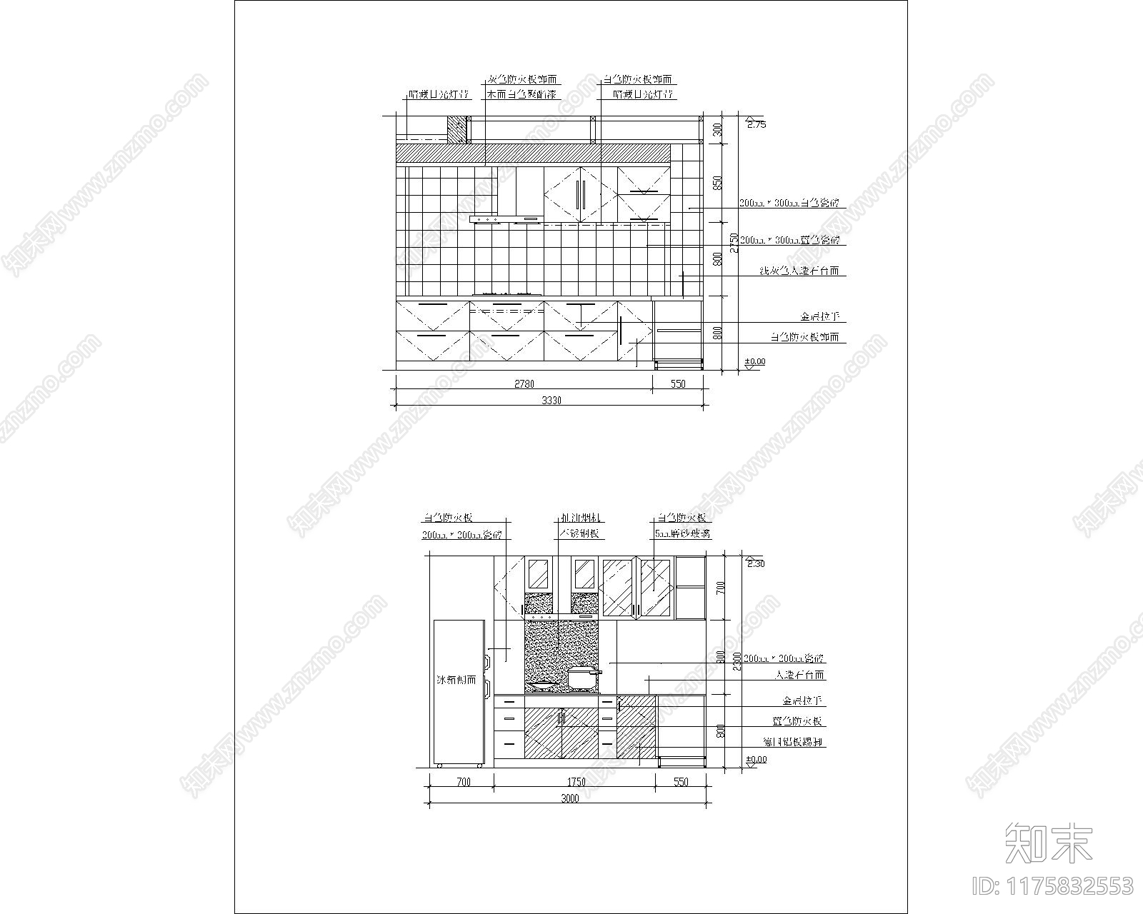 现代厨房cad施工图下载【ID:1175832553】