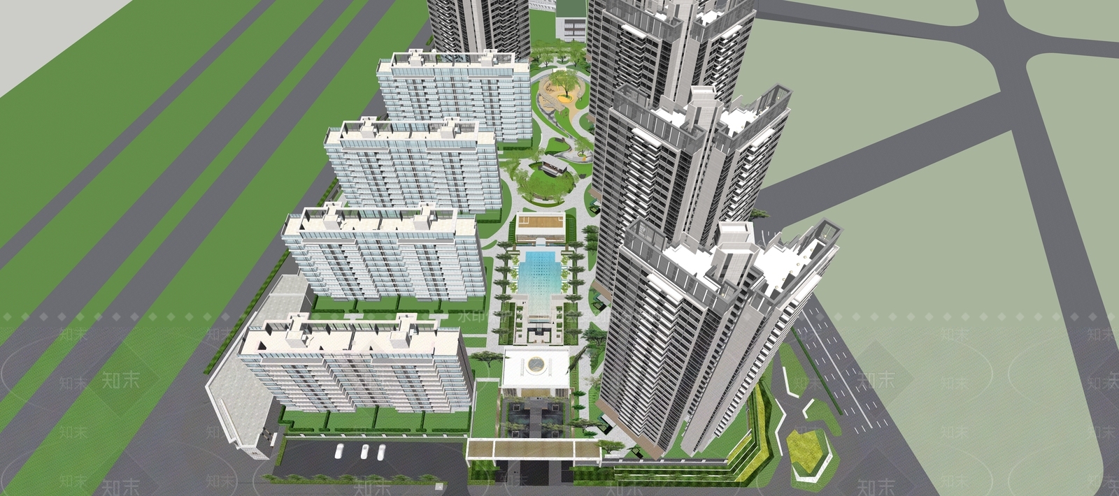 现代小区景观SU模型下载【ID:1175837497】
