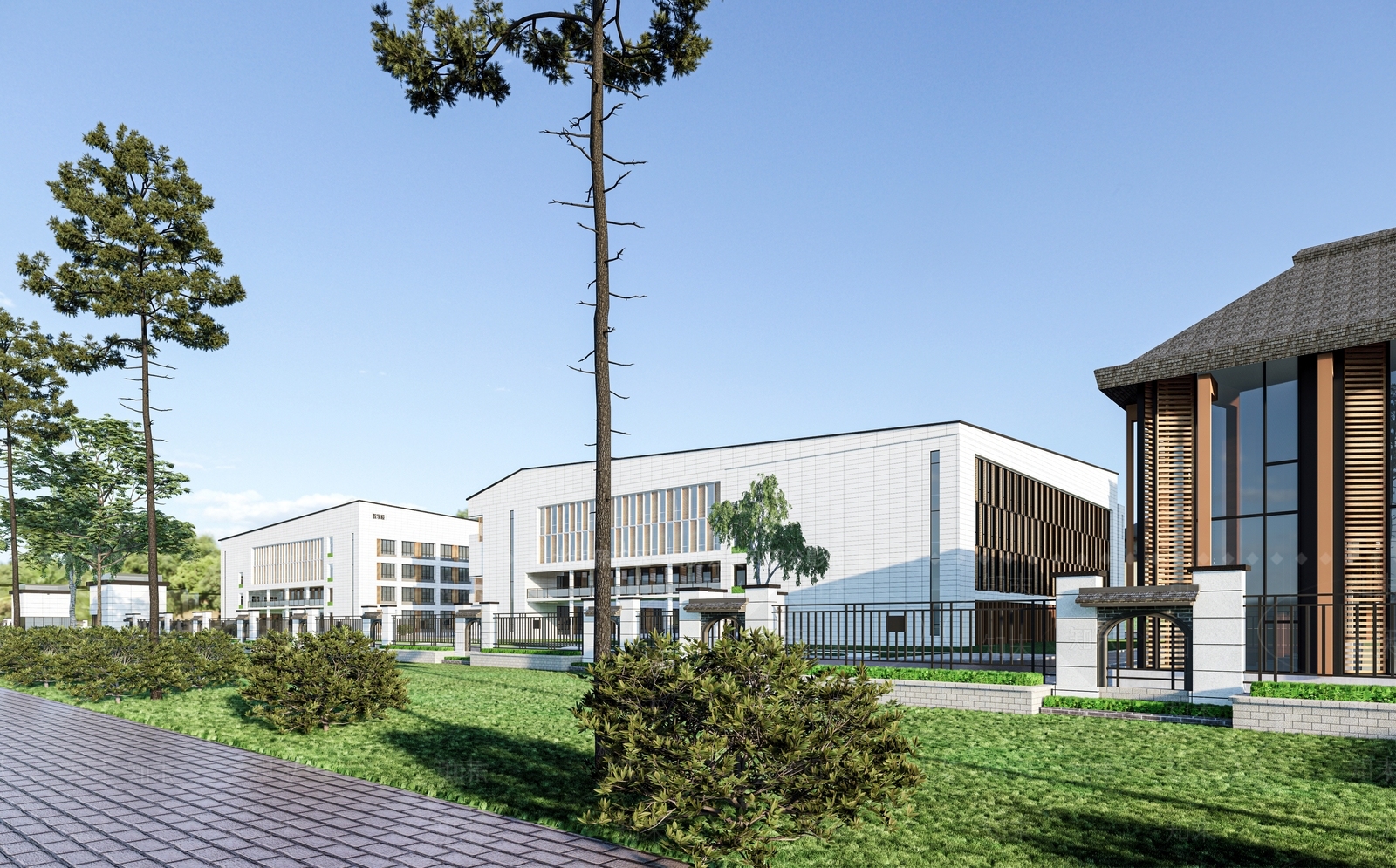 新中式中式学校建筑SU模型下载【ID:1175843953】