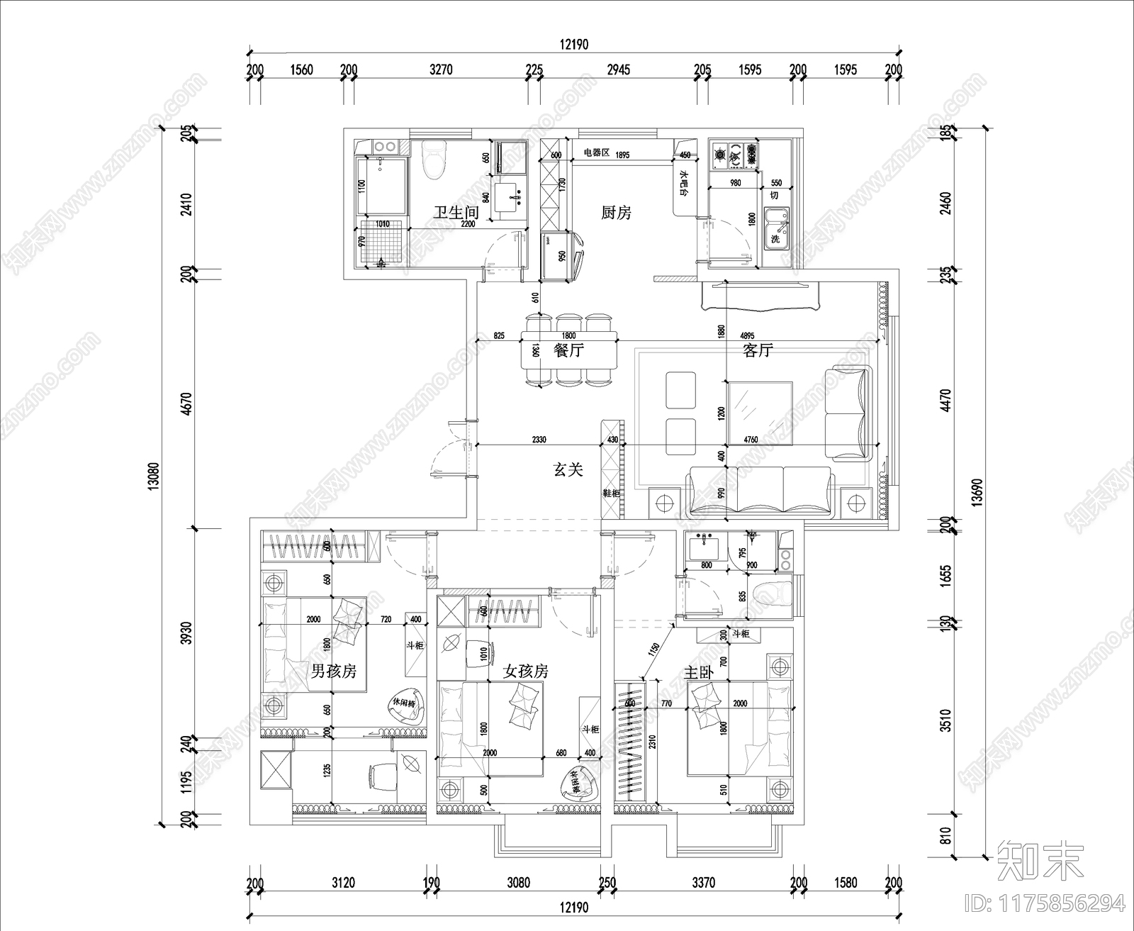 中式新中式客餐厅施工图下载【ID:1175856294】