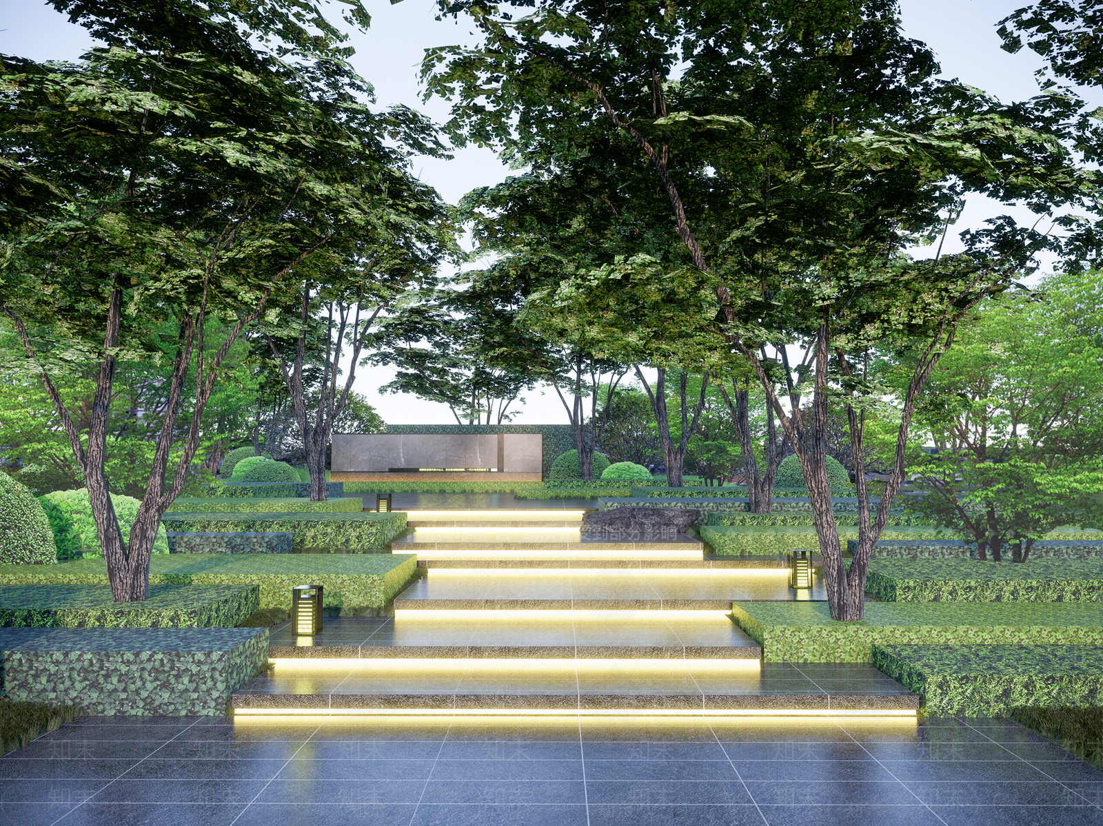 现代台阶景观SU模型下载【ID:1175858678】