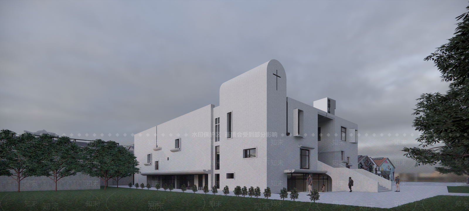 现代教堂建筑SU模型下载【ID:1175863401】