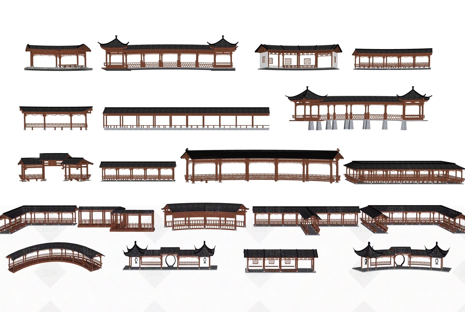 新中式中式廊架SU模型下载【ID:1175864049】