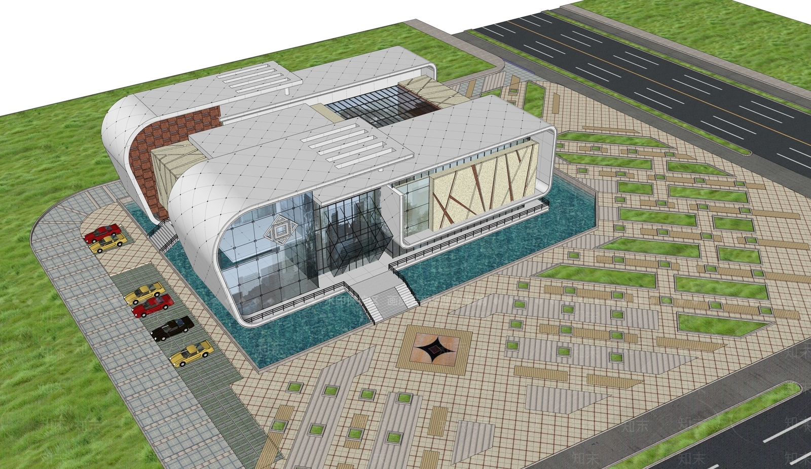 现代展览馆建筑SU模型下载【ID:1175879718】