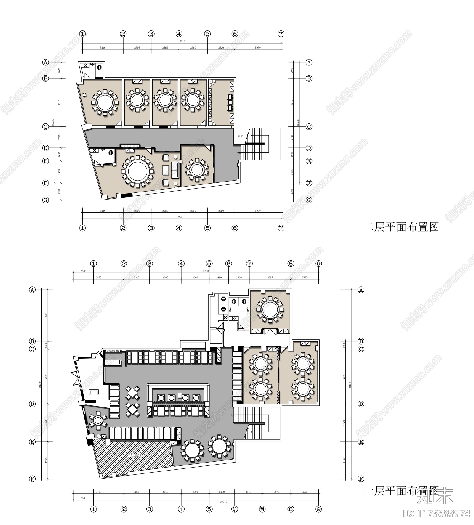 现代新中式中餐厅cad施工图下载【ID:1175883974】